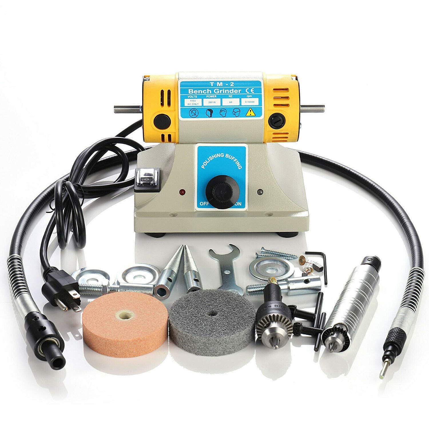 ele ELEPTION Jewelry Rock Bench Polishing Buffer Grinding Machine 220V 350W TM-2 Bench Lathe Polisher