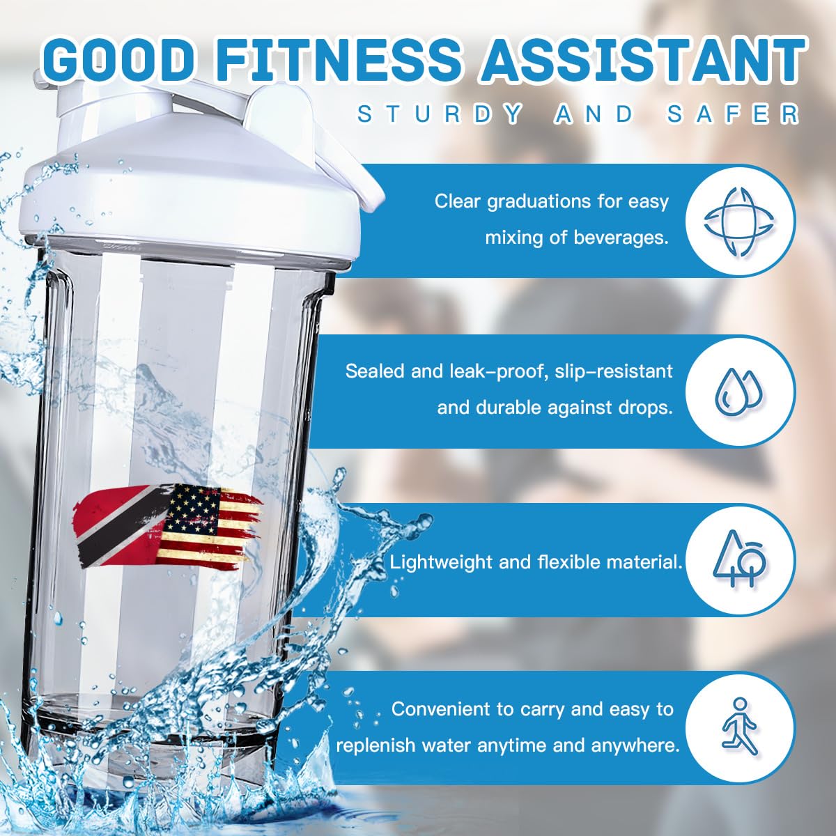 Vintage Trinidadian and Tobagoans Flag 5 18 Ounce Shaker Cup,Fashion Theme Pattern Shaker Bottle Leak-proof Workout Shake Bottles 500ML/18 oz Perfect for Pre Workout White 0