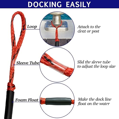 Miniatura 4 de Paquete de 4 líneas elásticas para muelle de lancha con clip de acero inoxidable de 3 pies, accesorios de lancha, líneas de acoplamiento PWC para