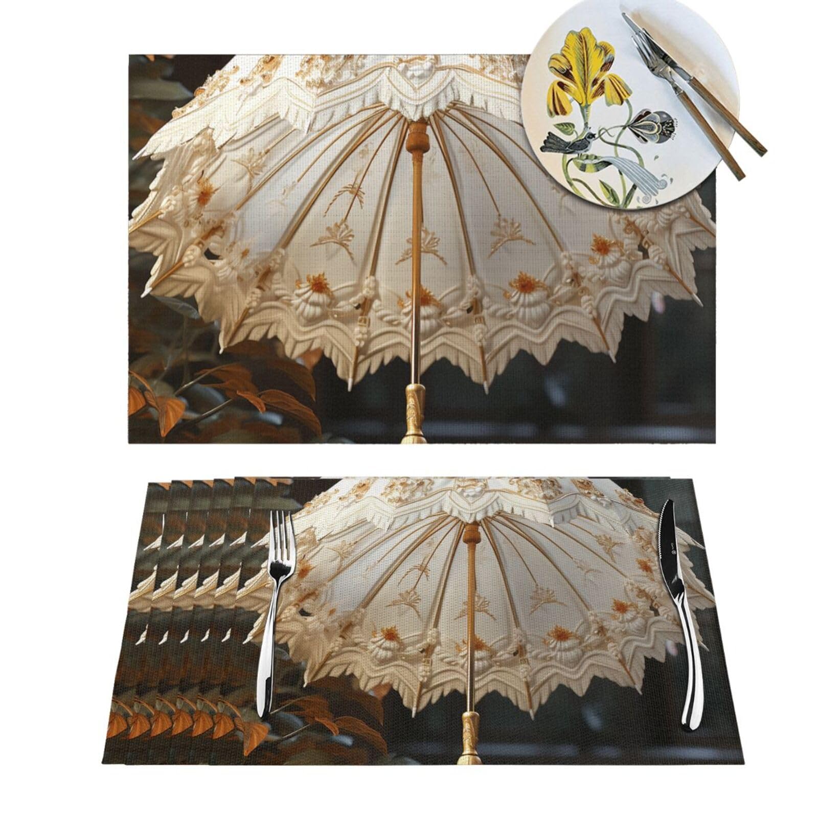 Sets de table tissés en PVC antidérapants et lavables - Lot de 6 blancs durables