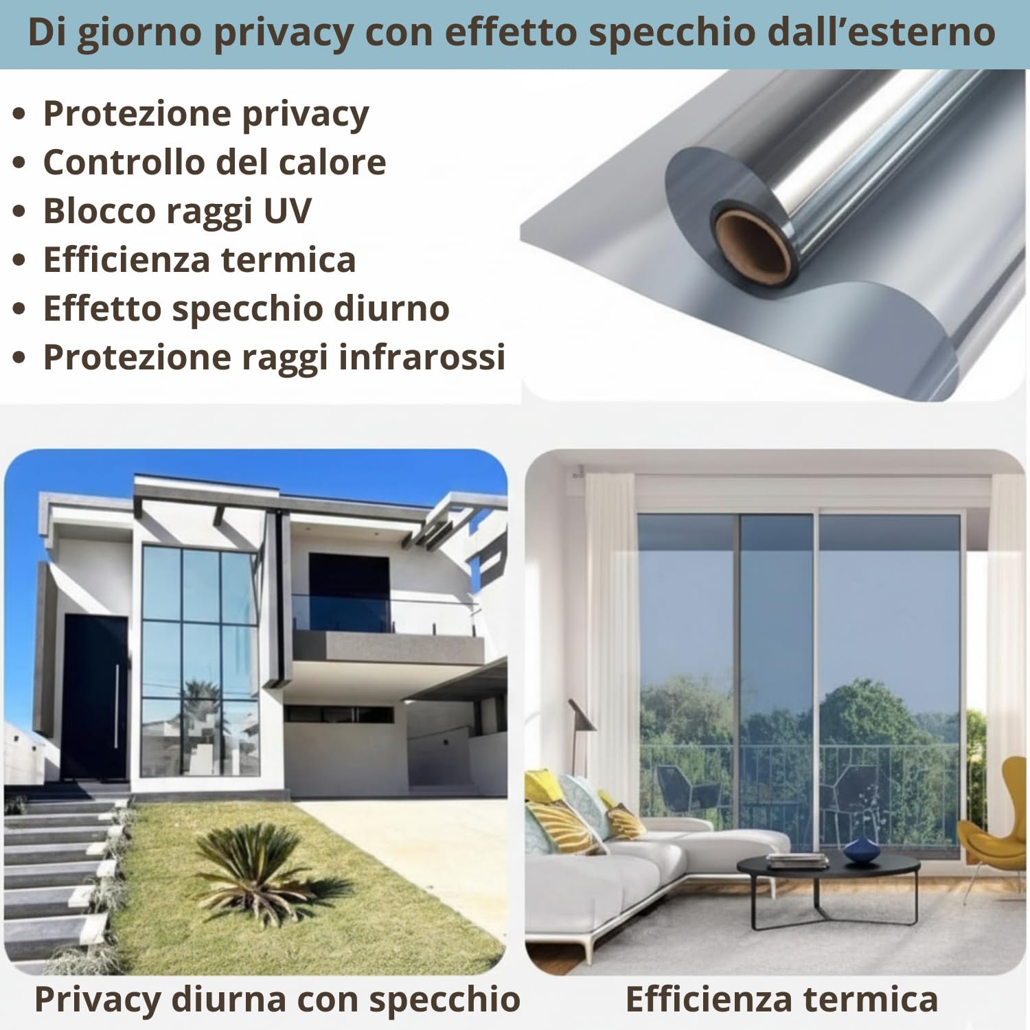 Mirror Film for Day Privacy Glasses - (120 x 120 cm), Anti-UV and Heat Control, Professional Reflective Blackout Film for Home Office Windows, Strong Hold Without Residues - 5