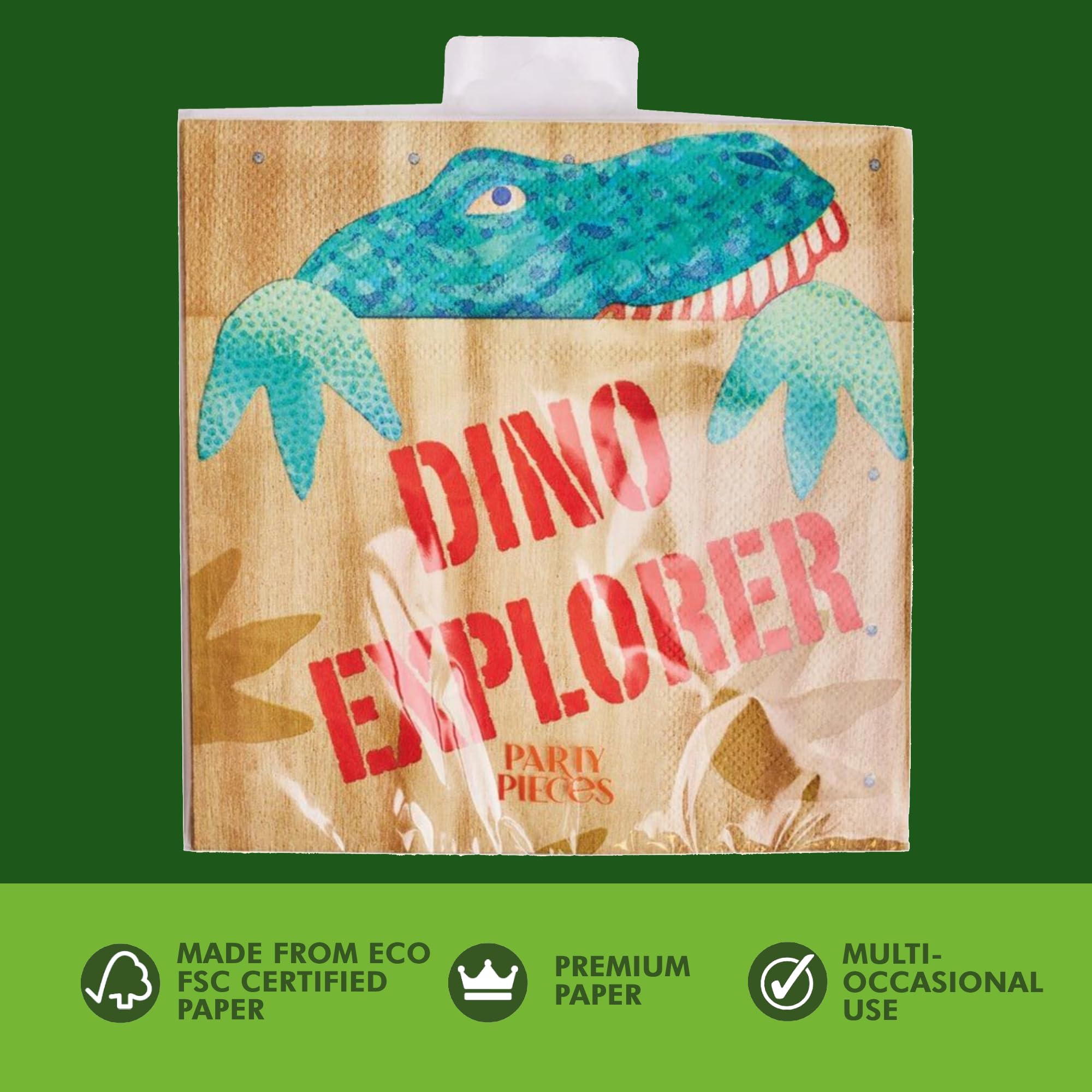 16PCS Dinosaur Explorer Paper Party Napkins - 33X33CM Colourful Party Decorations & Supplies for Kids' Birthday Parties - Image 3