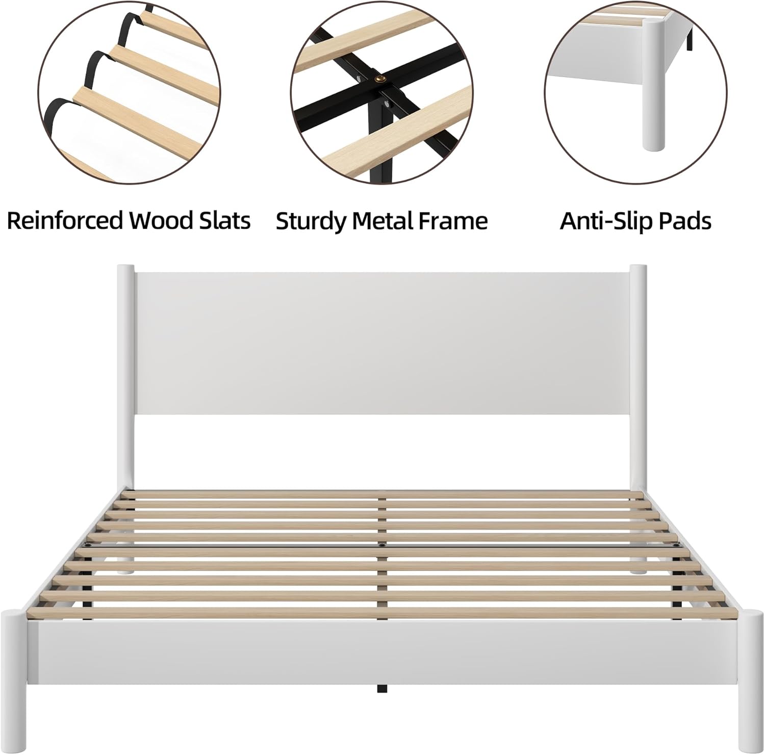 King Size Bed Frame with Headboard, Modern Farmhouse Wood Platform Bed, Sturdy Wood Slats Support, Noise-Free & Easy Assembly, No Box Spring Needed, White