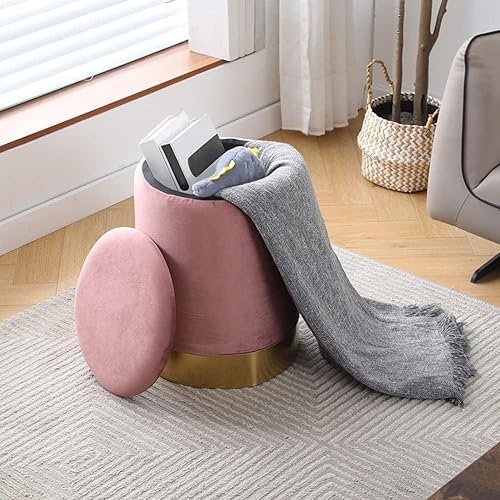 Miniatura 20 de Mxfurhawa Taburete otomano de terciopelo multiusos con base de metal, moderno taburete redondo para tocador, silla otomana, soporte acolchado de 300