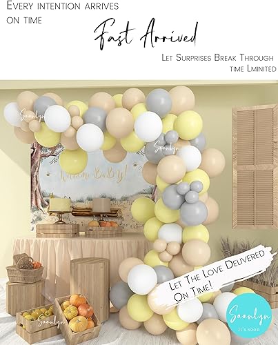 Miniatura 6 de Soonlyn The Pooh - Kit de guirnalda de arco de globos para decoración de baby shower, 9-10 pies, 12 pulgadas, amarillo, nude, gris, blanco, para
