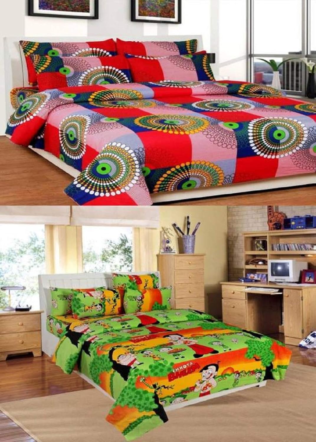 New panipat textile zone Poly Cotton 2 Double Bedsheets with 4 Pillow