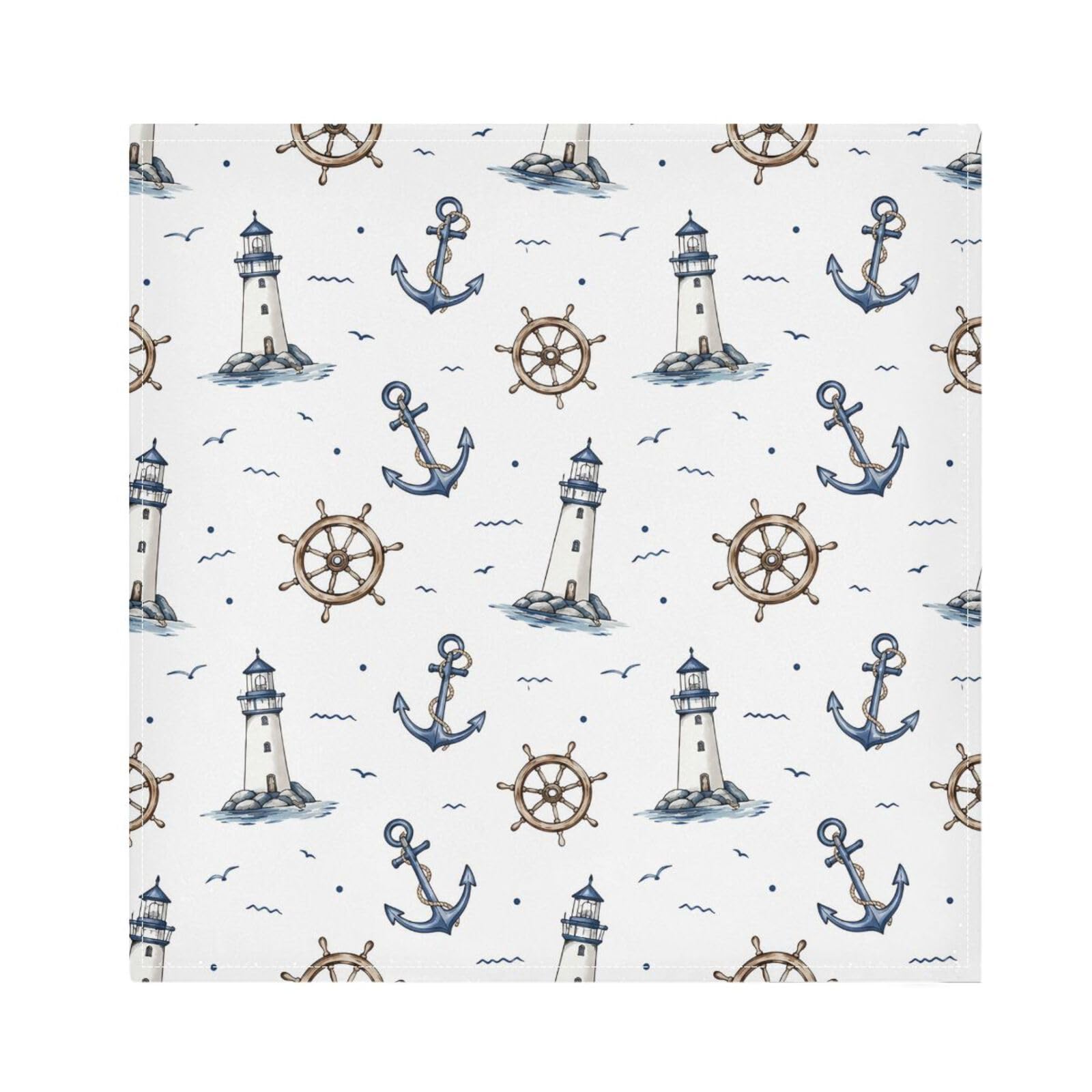 Ttgoth Ship Anchors Rudder Cloth Napkin Set of 6 Washable & Reusable Dinner Napkins for Dining Table, Banquets, Wedding, Party, 50x50 cm