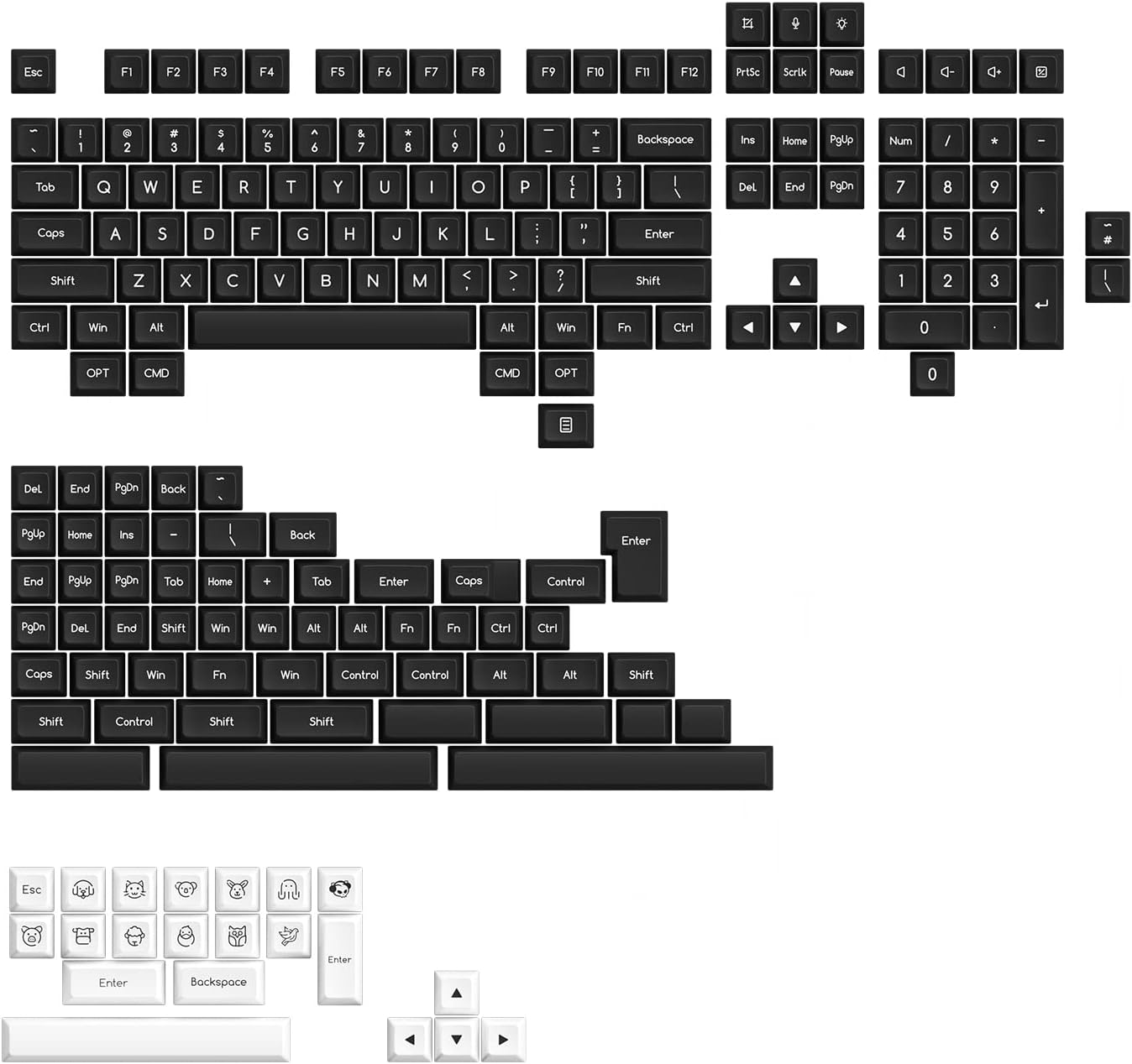 Akko Black and White Keycaps (WOB),195Key SAL Profile ABS Double Shot