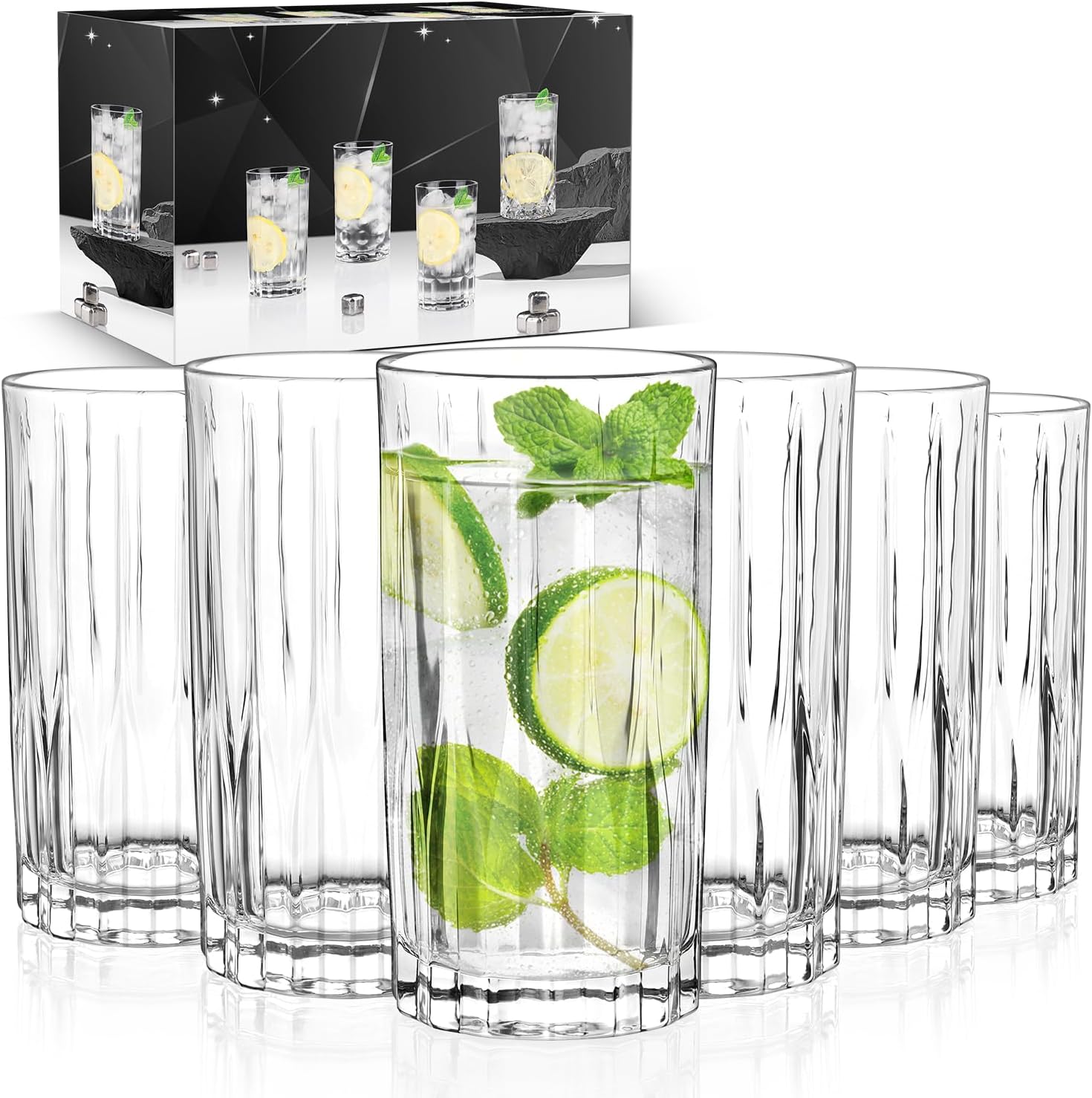 Godinger Dublin Collection Tall Beverage Glasses - Set Of 4 All Purpose Highball - View #8