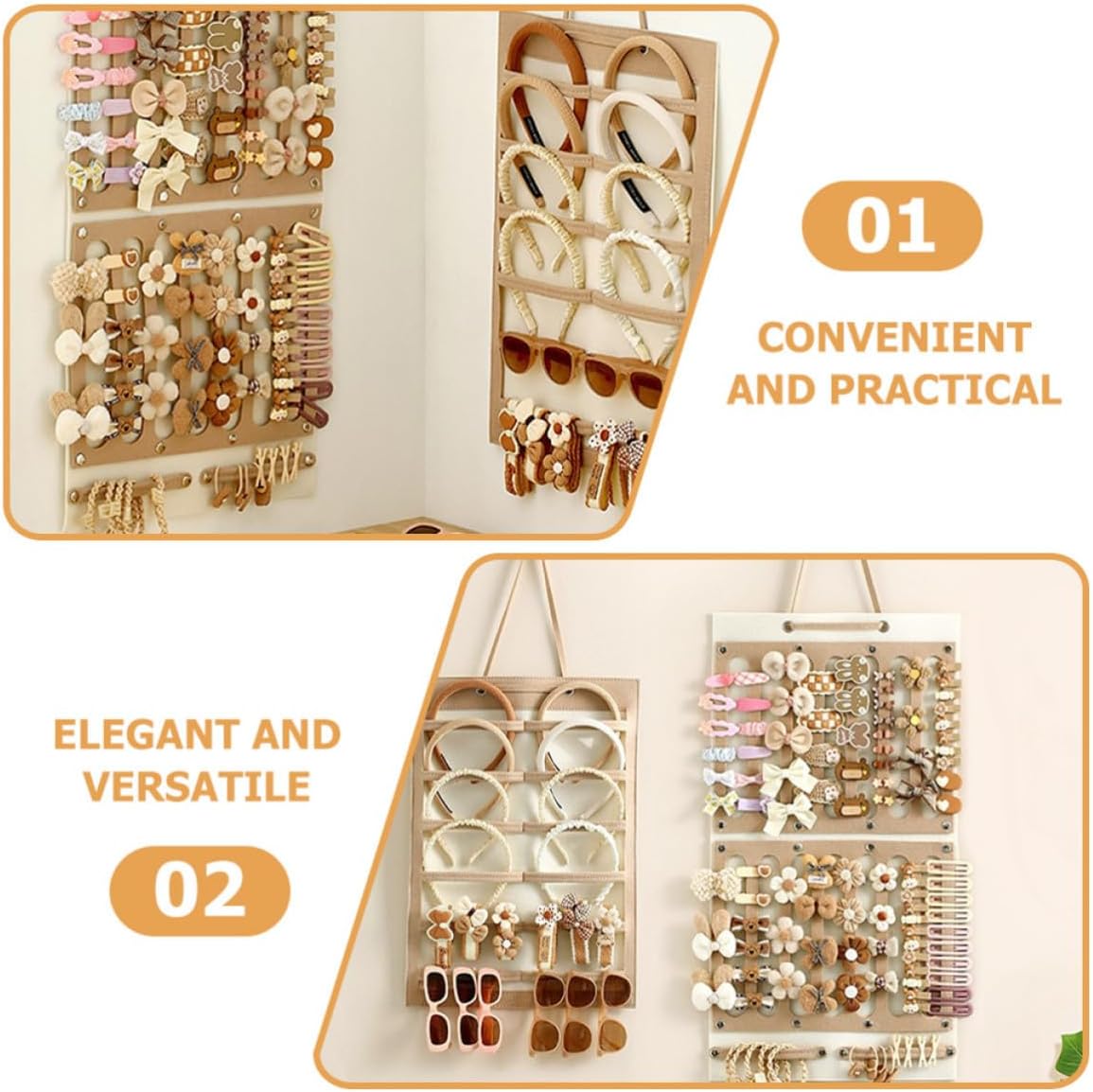 2pcs Felt Hair Bow Organizer Hanging Hair Clip Storage Rack Space Saving Design Simple Structure Versatile Use for Party and Home Elegant Large Capacity