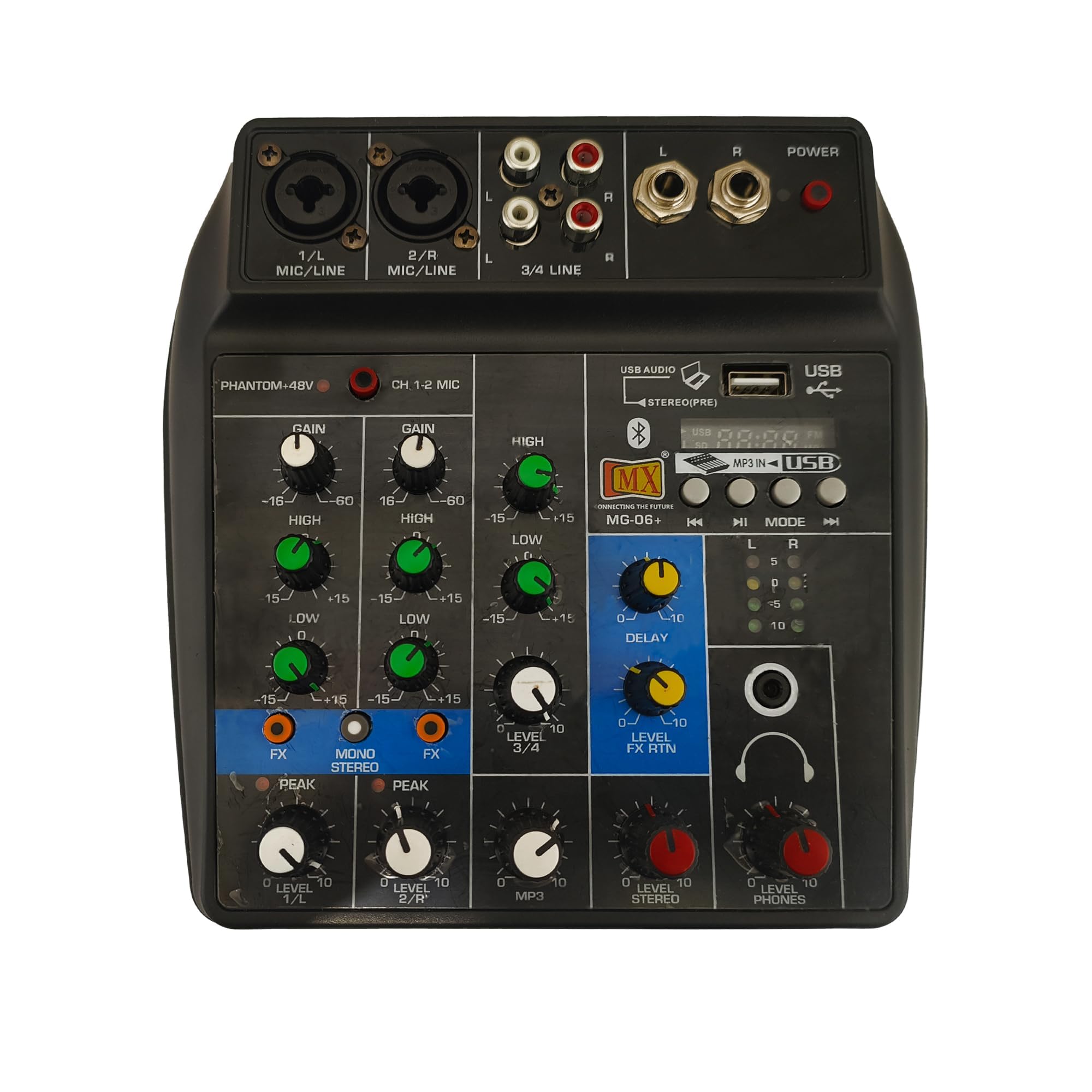 MX 4 Channel Audio Mixer Basic Sound Mixing Console with Bluetooth Headphone USB 48V Phantom Power Mini Dj Mixer Use for Basic audio learning set-up sound mixer 4 channel With Recording avilable-picture-14