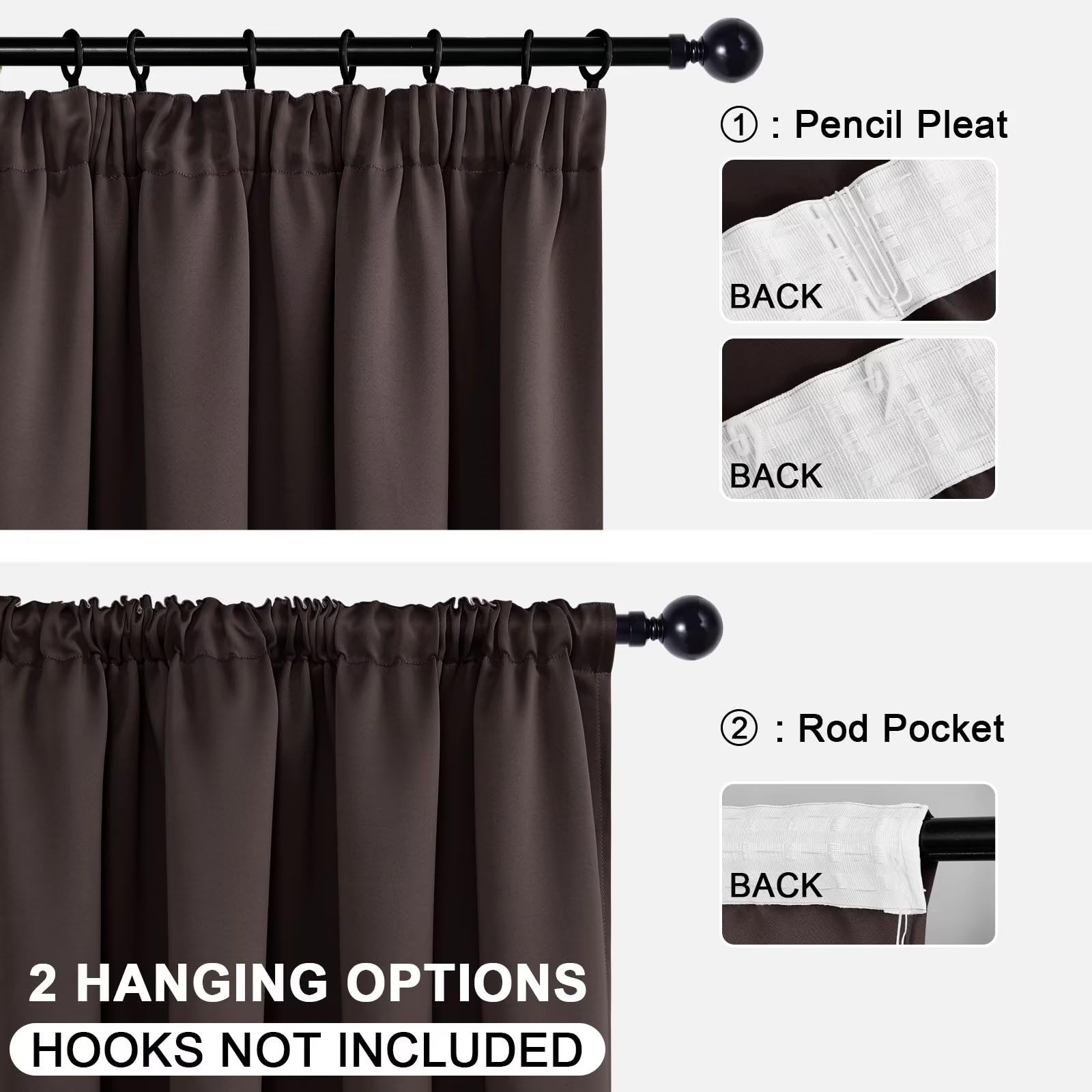 DWCN Blackout Curtains for Bedroom Thermal Insulated Curtain with Tiebacks Pencil Pleat Curtains for Living Room 46 x 54 inch Length - Image 4