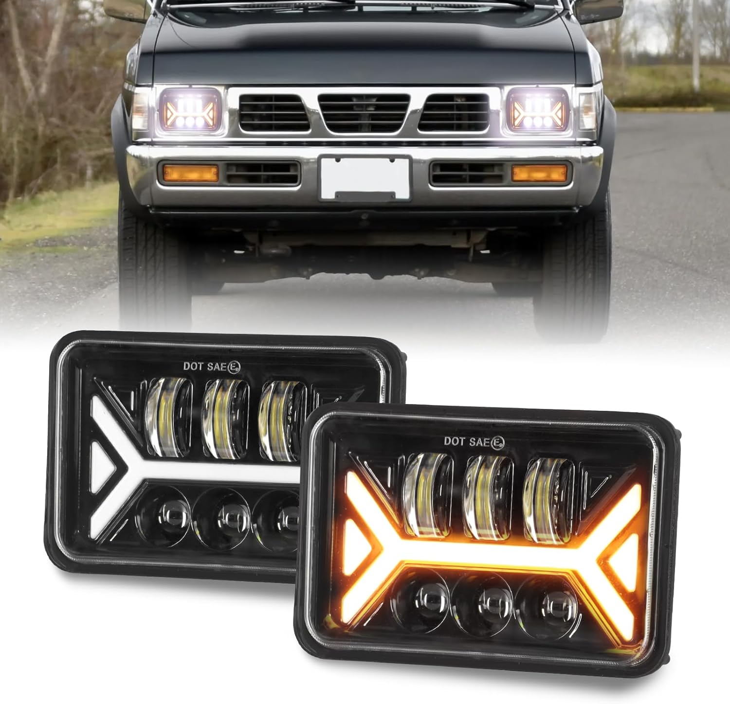 4x6'' LED Headlights Compatible with 1995-1997 Chevrolet S10 with Hi/Lo Beam White DRL and Amber Turn Signals Rectangular Headlight