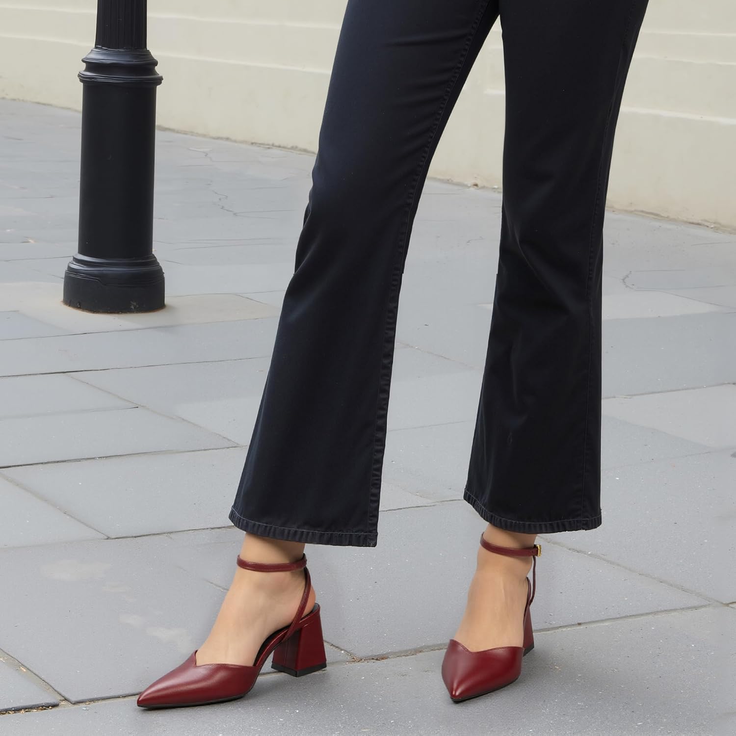 Closed Toe Heels for Women Ankle Strap Pointed Toe Slingback Chunky Low Heels Womens Pumps Wedding Dress Shoes - Image 2