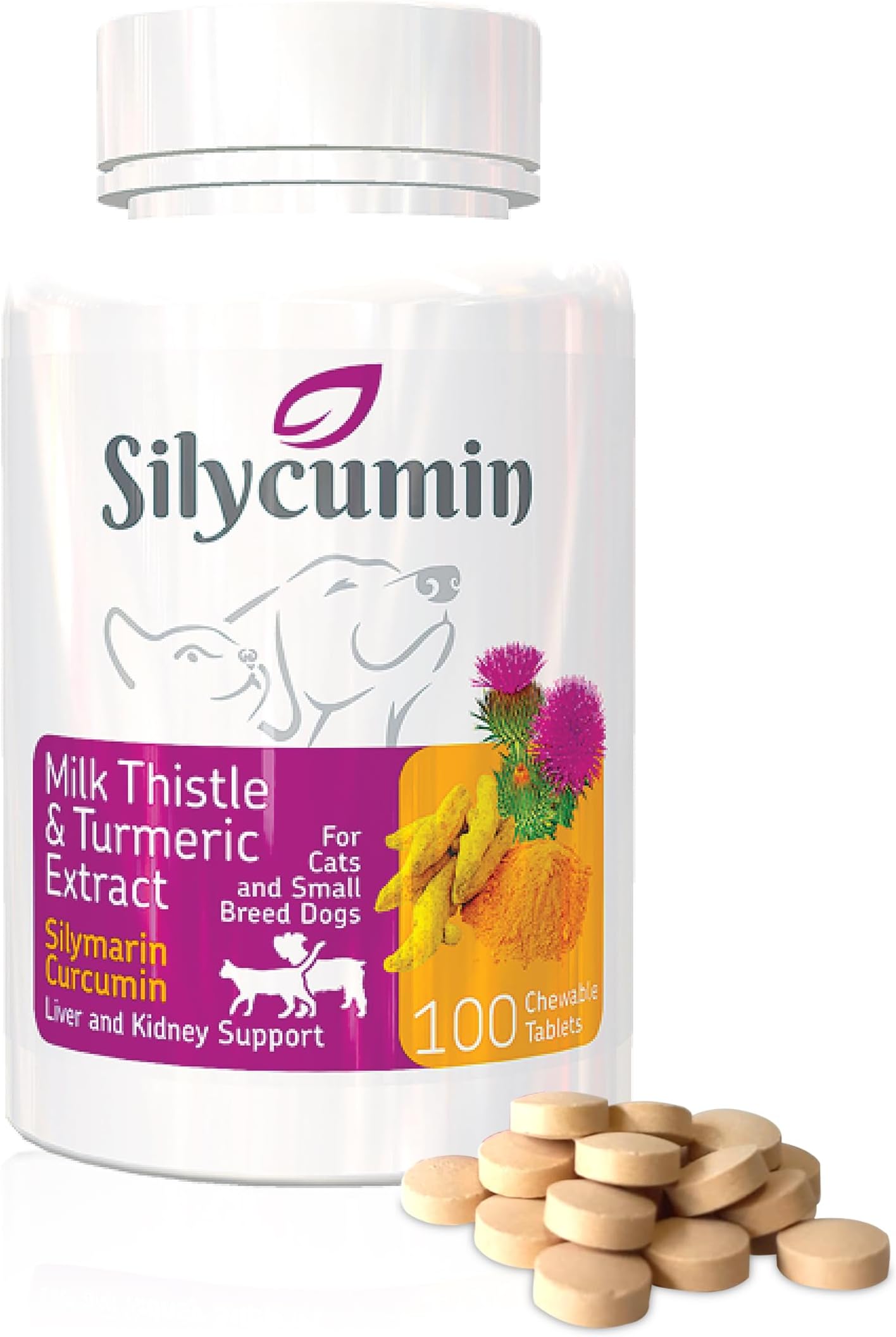 Bio PetActive Liver and Kidney Health Milk Thistle Supplement for Cats & Dogs | Removes Toxins - Support Liver Regeneration and Boost Immune System with Silycumin & Turmeric, 100 Tabs (Small Breeds)