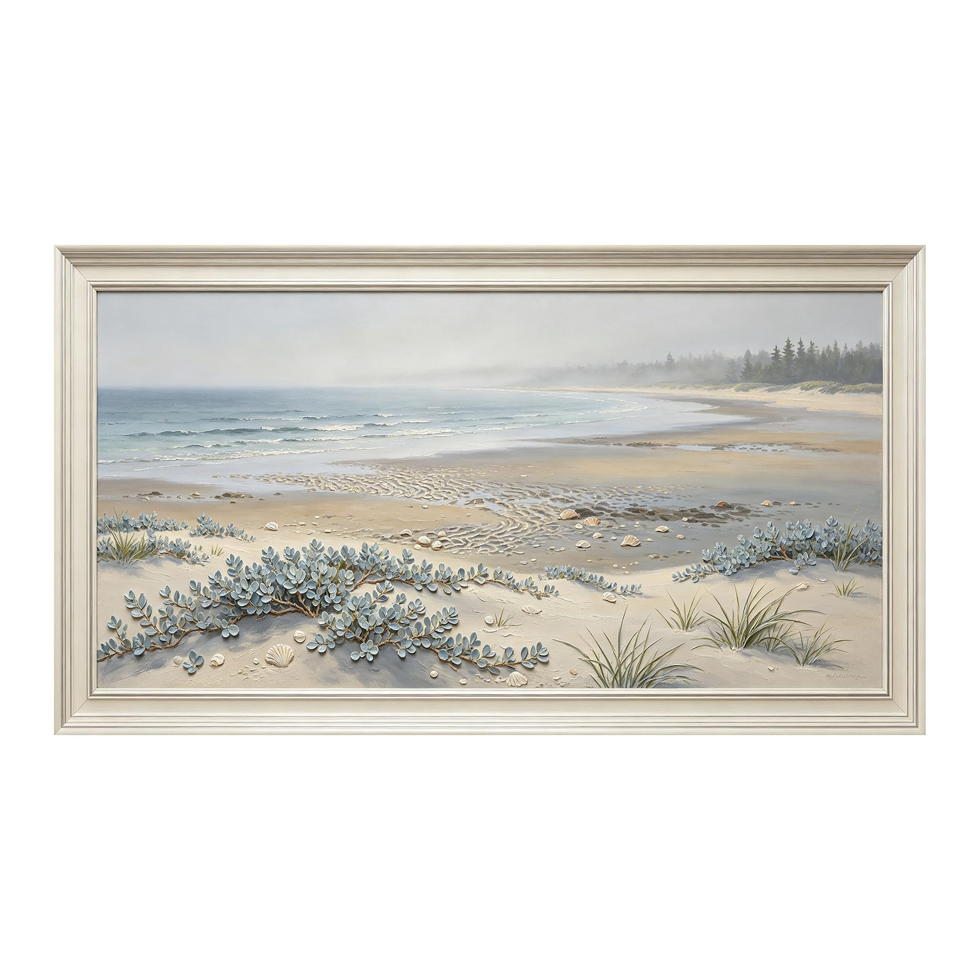 Yzpallescene 3D Framed Wall Art 50cm×100cm Coastal Seascape Beach Impressionist Oil Painting Large Size SelfAdhesive Removable Wall Decor Prints Artwork for Living Room Bedroom Office