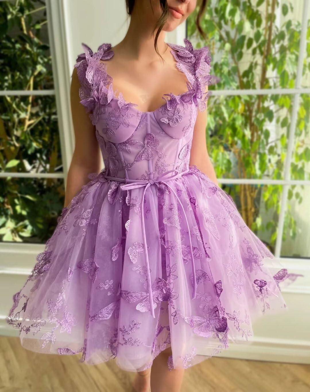 3D Butterfly Lace Appliques Homecoming Dresses Corset Tulle Short Prom Dress Sweetheart Cocktail Party Gowns for Teens