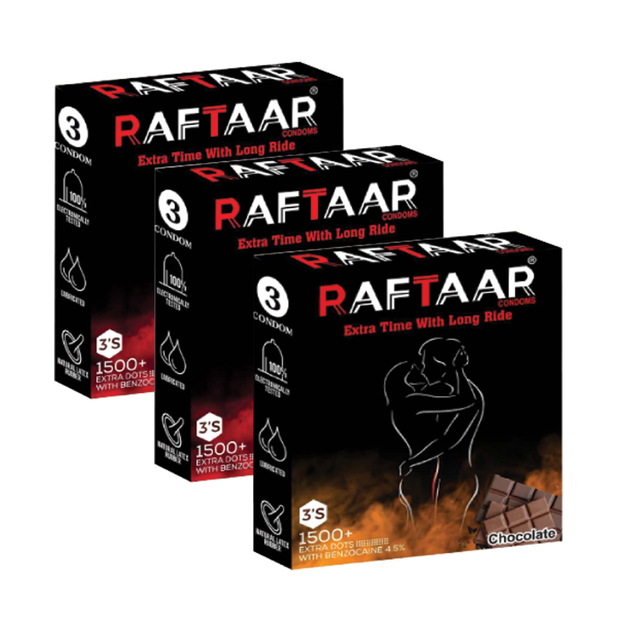 RAFTAAR 2 Packet Strawberry 1 Packet Chocolate 1500+ Dots Extra Time Condoms Total 9 units Condoms for Men-picture-13