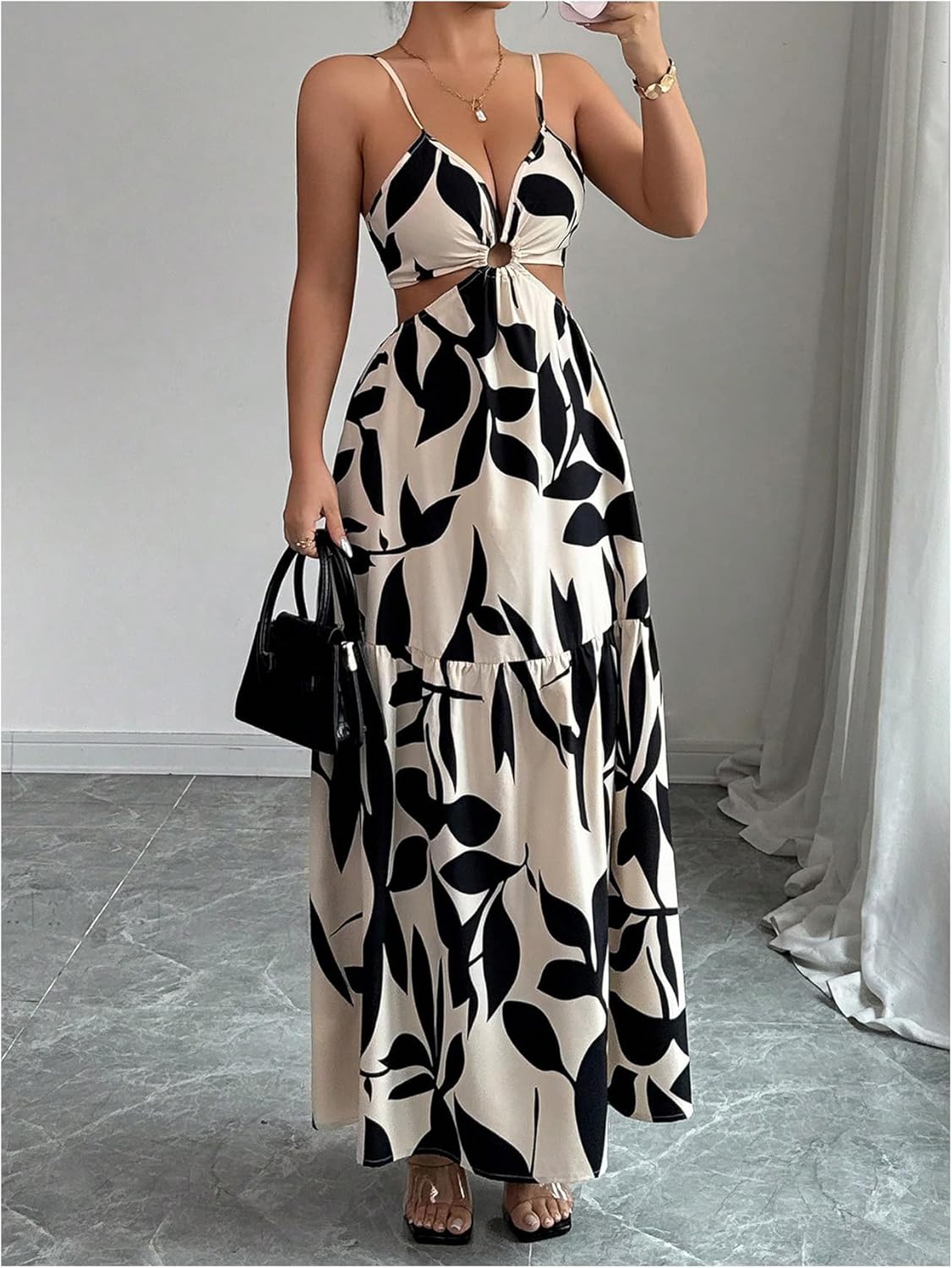 WDIRARA Women's Boho Cut Out Tie Backless Maxi Cami Dress Vacation Spaghetti Strap Long Dresses - Image 5