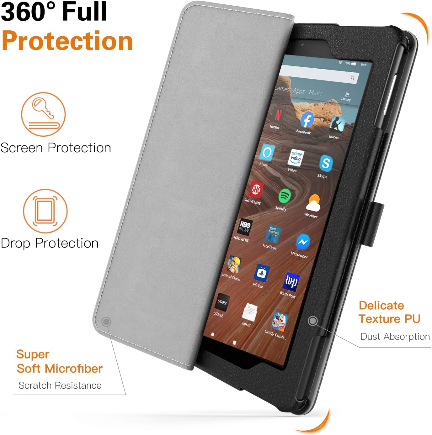 TiMOVO Folio Case for All-New Fire HD 10 Tablet (9th Generation, 2019 Release and 7th Generation, 2017 Release) - Slim Folding PU Leather Stand Cover Case for Amazon Fire HD 10 Tablet, Black