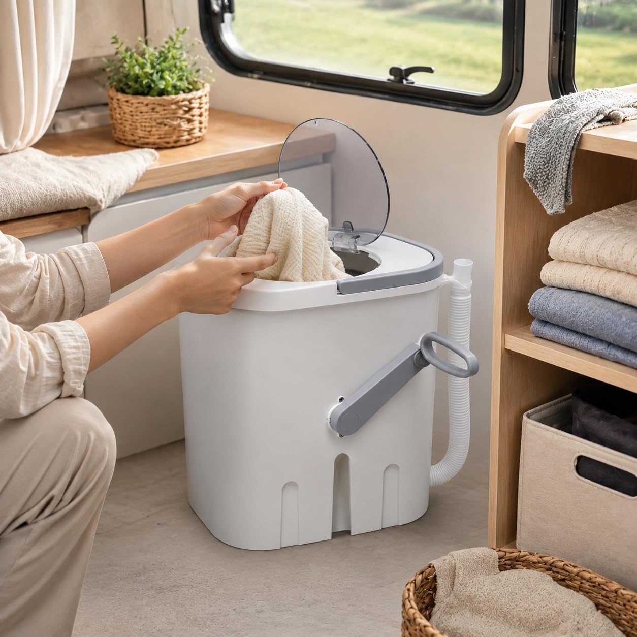 Mini lavatrice con manovella, lavatrice portatile da campeggio senza elettricità
