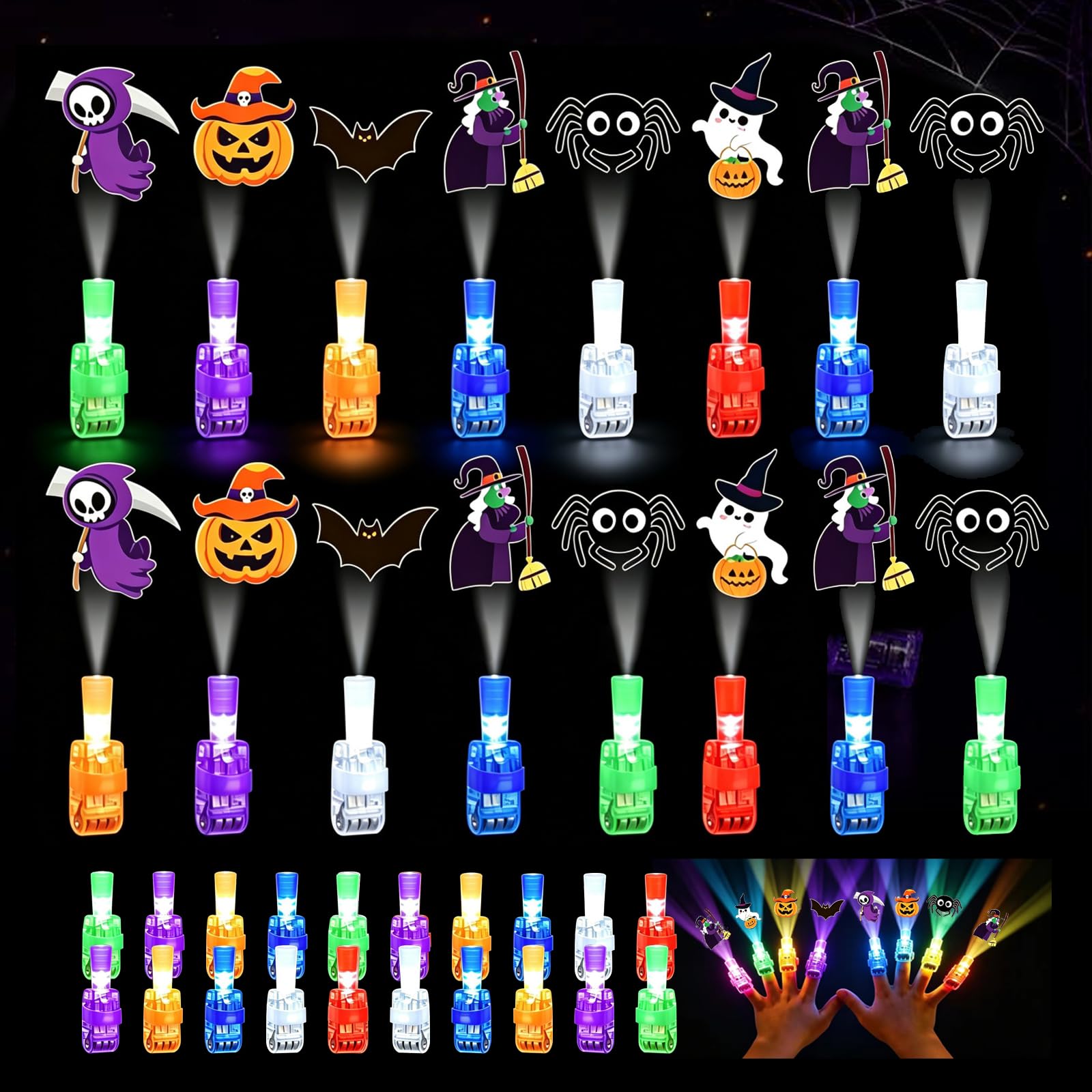36 Pack Luces de Dedos de Halloween con Mini Proyector — Luces Led Para Dedos con