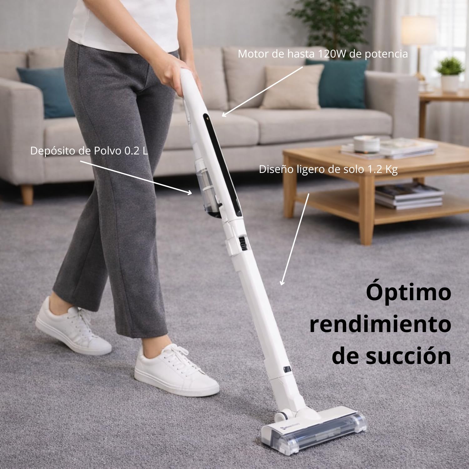 M mimotec Bezprzewodowy odkurzacz miotłowy Twist 11,1 V (Litio), 120 W, ssanie 14 kPa, przednie światło LED, bezworkowy, min, cichy <79 dB, w zestawie ładowarka i filtr