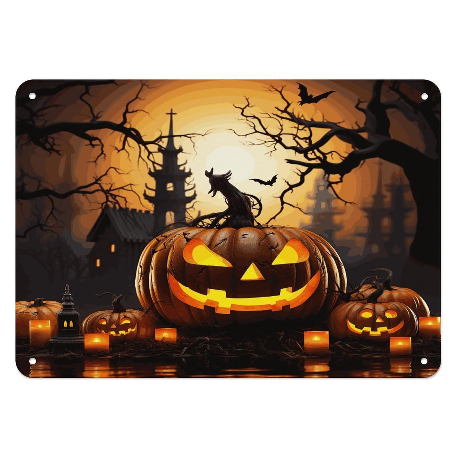 Btcowzrv Style Halloween Pumpkin Metal Sign, 5.5" X 7.9" Tin Wall Decor, Wall Art Plaques For Home Wedding Decor Room Living Room Decoration
