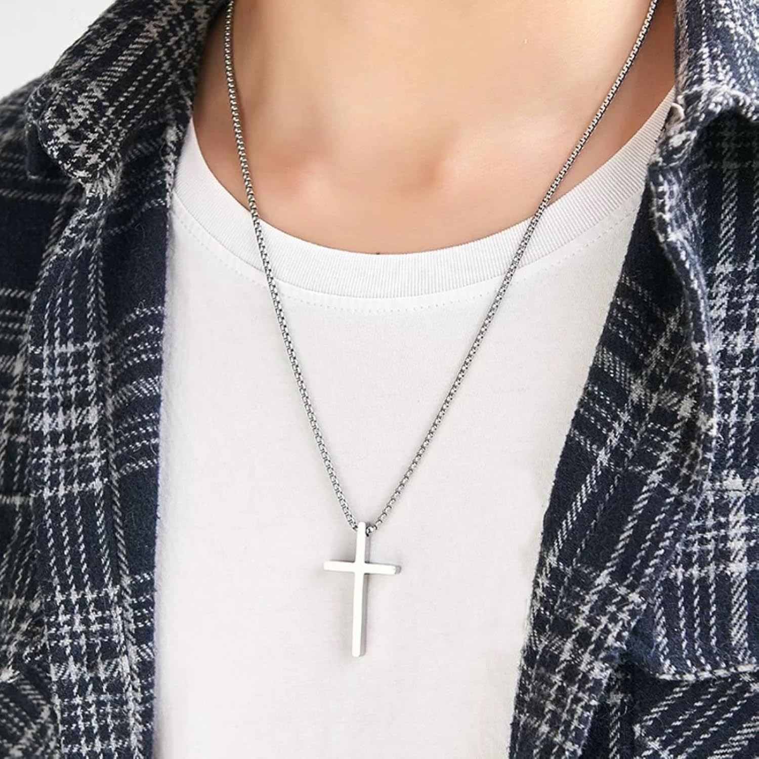 Cross Necklace For Men, Sliver Mens Cross Necklaces And Stainless Steel Pendant, Chains For Men 24 Inch - Image 3