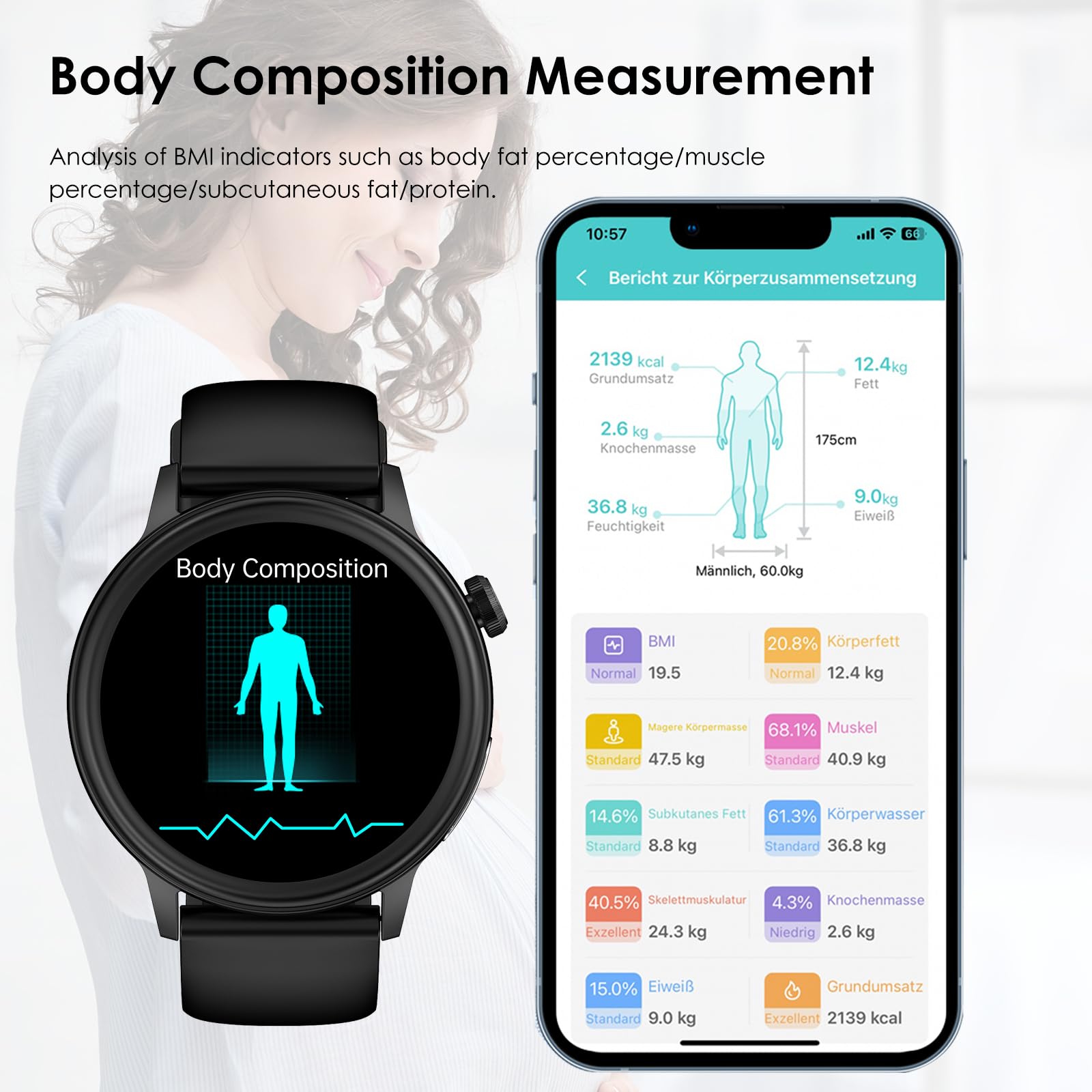 Orologio Smartwatch Uomo Donna 𝐆li𝐜𝐞𝐦𝐢𝐚 ECG+HRV/acido urico/BMI,1,4”con funzione telefono,pulsante SOS/pressione sanguigna/affaticamento/rilevamento delle emozioni/sonno,per Android iOS-nero