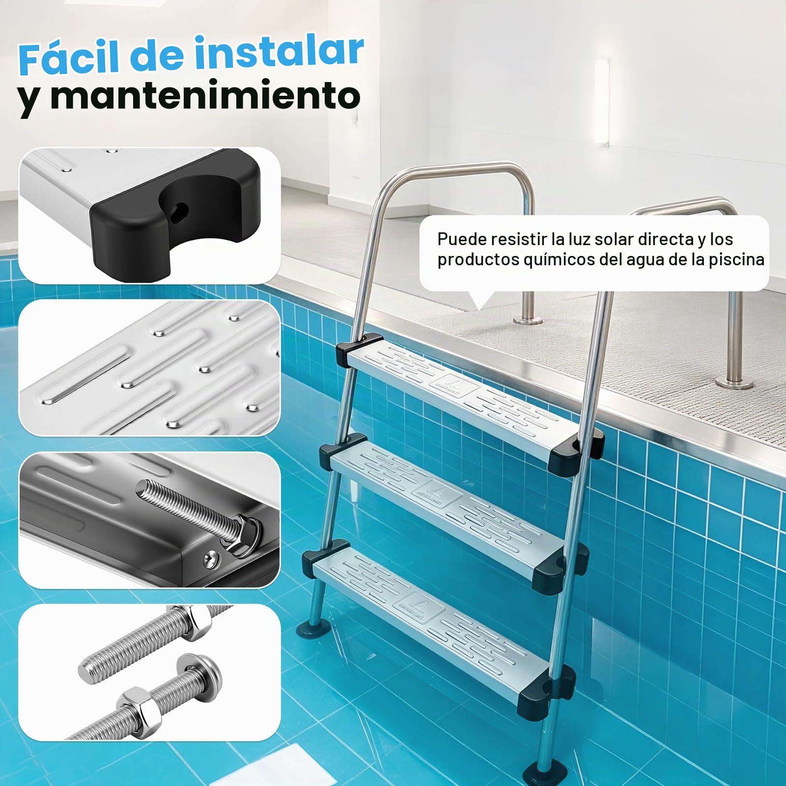 Escalones Escalera Piscina, 3 Piezas Peldaños Pedal Anti Deslizante Acero Inoxidable Escalón Antideslizante Piscina Accesorio General Antideslizante para Escalera Piezas Pedal