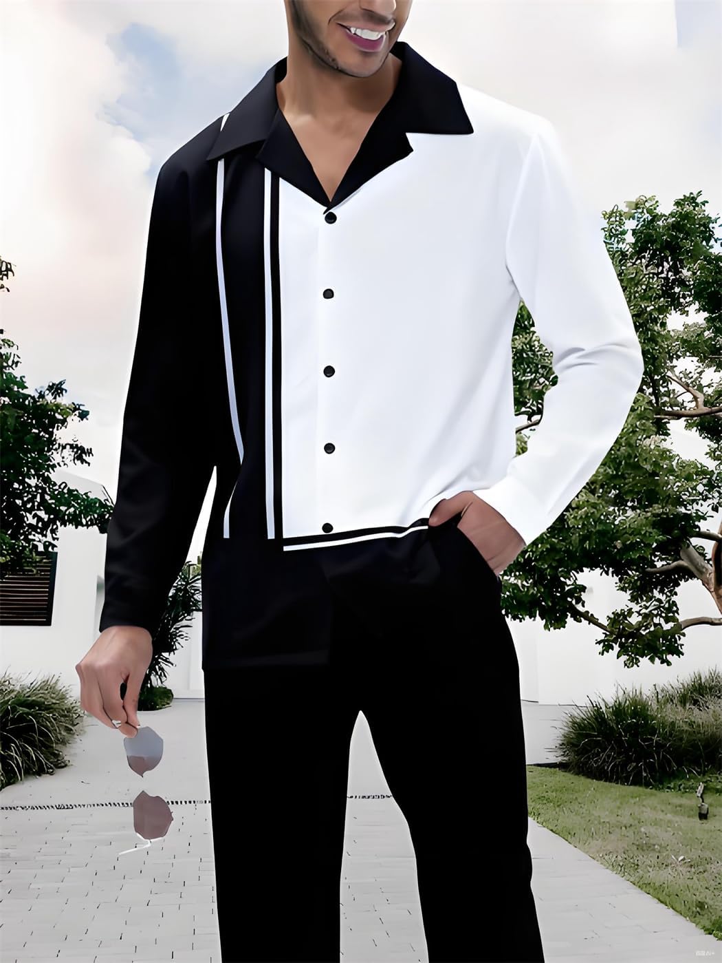 Men's 2 Piece Dress Shirts Suits Long Sleeve Big Men Leisure Formal Shirts Pants Sets S-5XL
