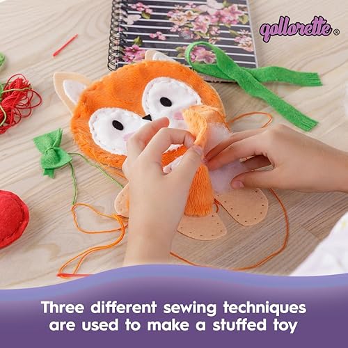 Miniatura 4 de qollorette Kit de costura de piel para niños, kit de manualidades para coser tu propio juguete de zorro - Kit de costura para niños, aprende a coser
