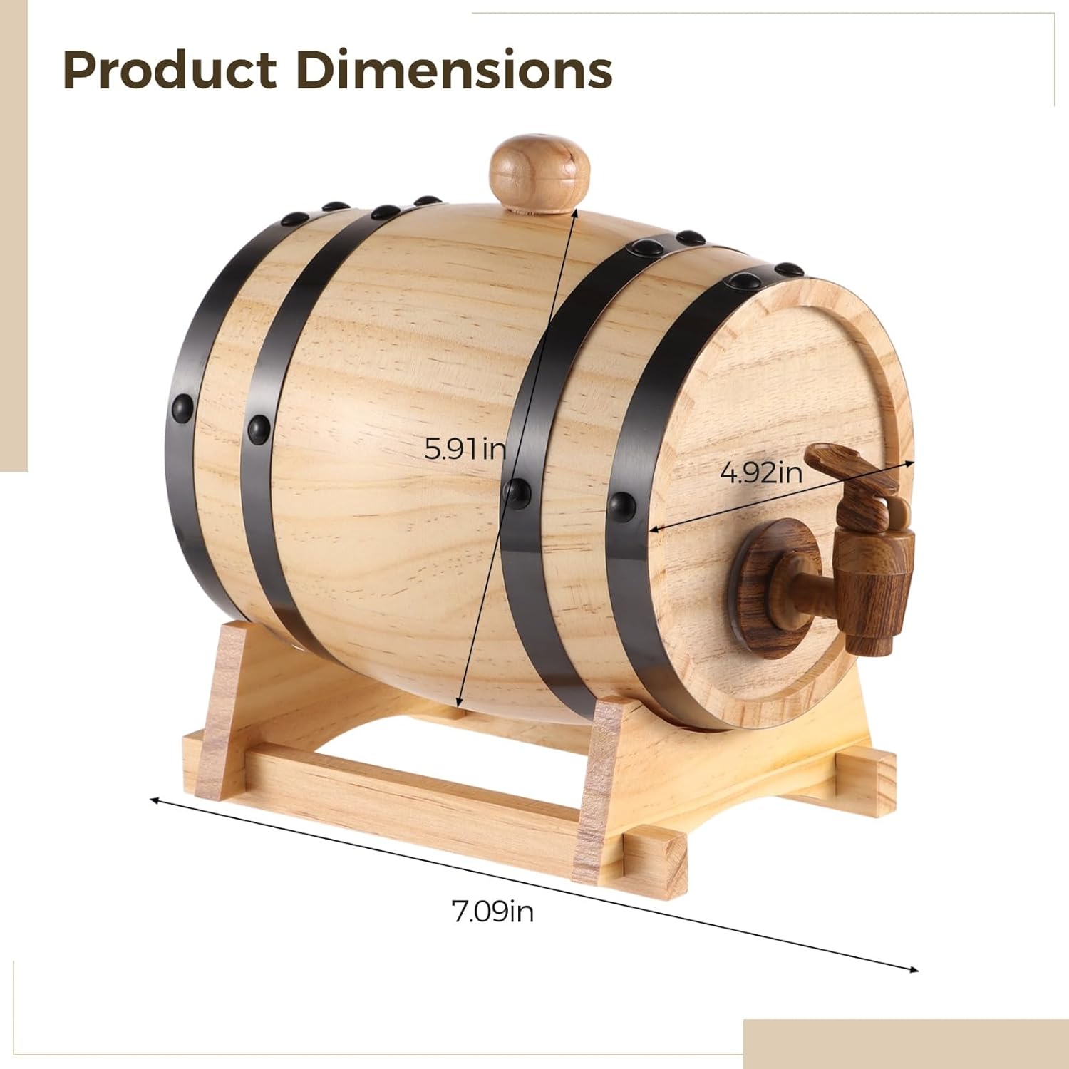 1 l/33.8 fl oz Oak Aging Barrel for Home Wine, Whiskey, Spirits, Charred American Oak Barrel, Traditional Design with Wood Faucet, Perfect for Dispensing & Finishing