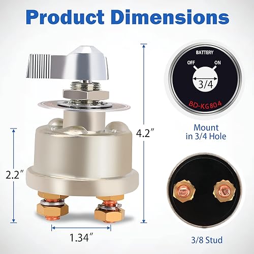 Vista 11 de Interruptor de desconexión de batería principal de 12-48 V, interruptor de aislamiento de corte de batería de alta corriente de 200 A con placa