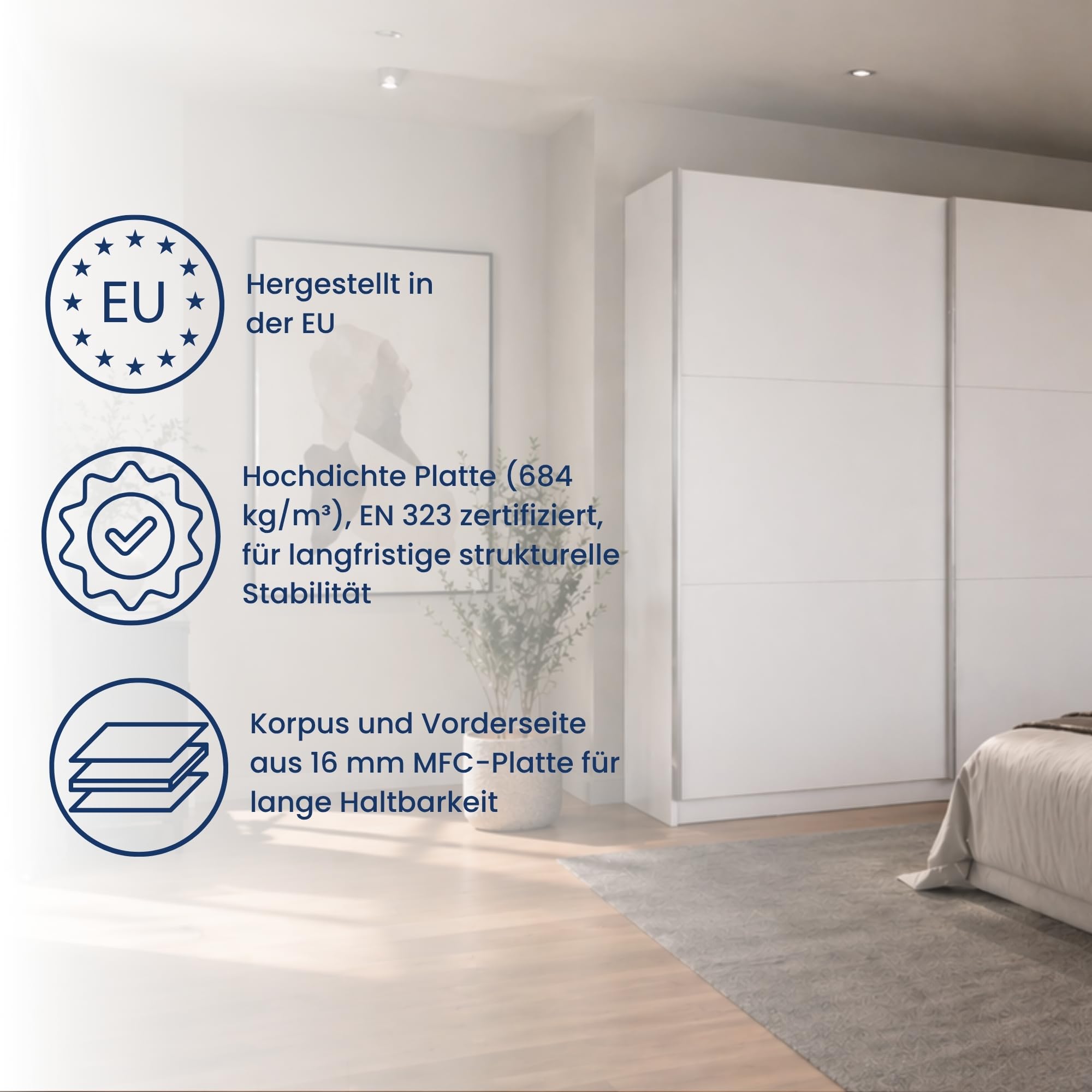 Home Collective Schwebetürenschrank Kleiderschrank Schrank mit Spiegel und Schiebetüren | viel Stauraum mit 5 Einlegeböden & Kleiderstange | modern Schlafzimmer Jugendzimmer Möbel | weiß