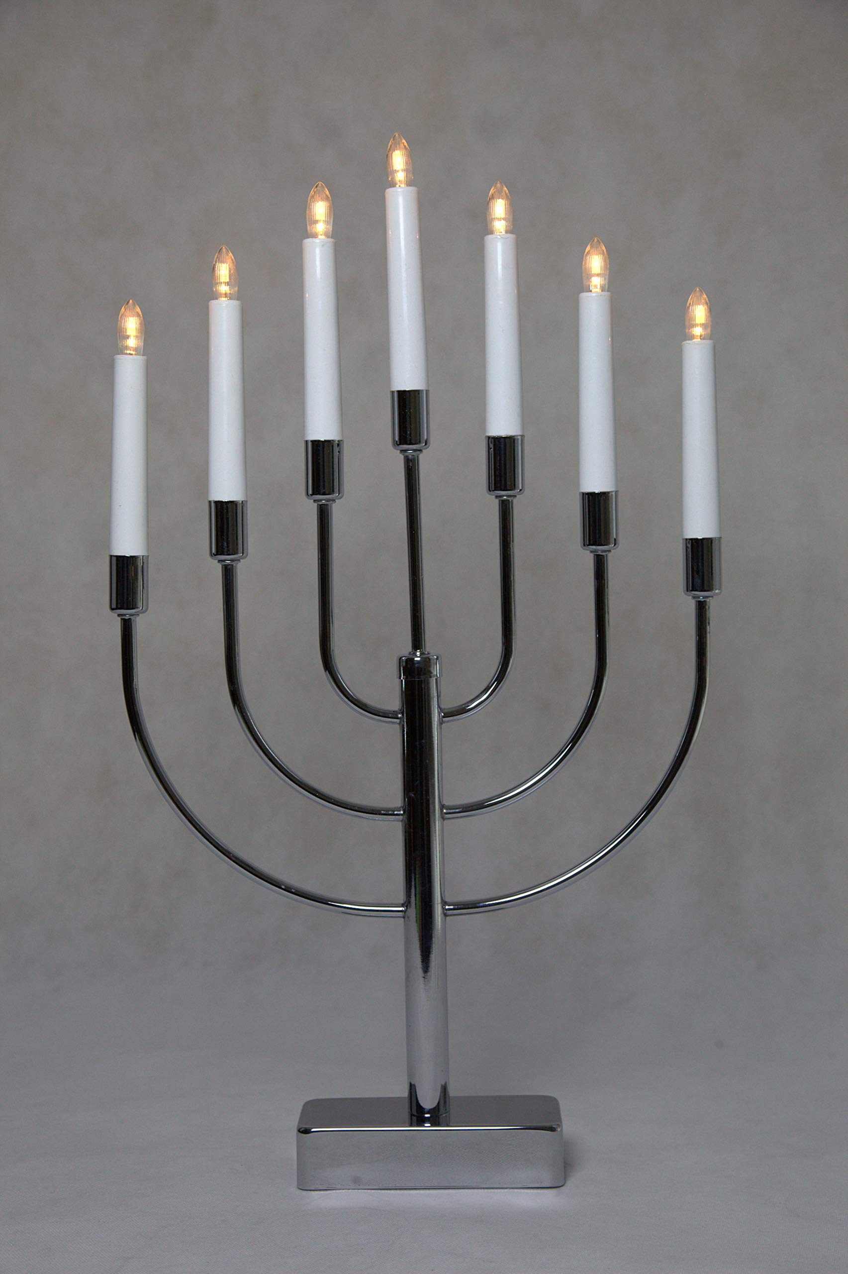 Best Season LED-Fensterleuchter"CellCandle", 7 warmwhite LED, Farbe: chrom, Metall, ca. 50 x 32 cm, Batterie, Timer,E10 LED Birnen austauschbar, Vierfarb-Karton