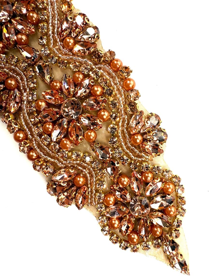1PC Champgane Beautiful Rhinestones Beaded Applique Patch for Bridal Belts Hairband Bridal Dress Evening Gown Dance Costumes DIY Decoration 9.8 * 2.1 inches - Image 6