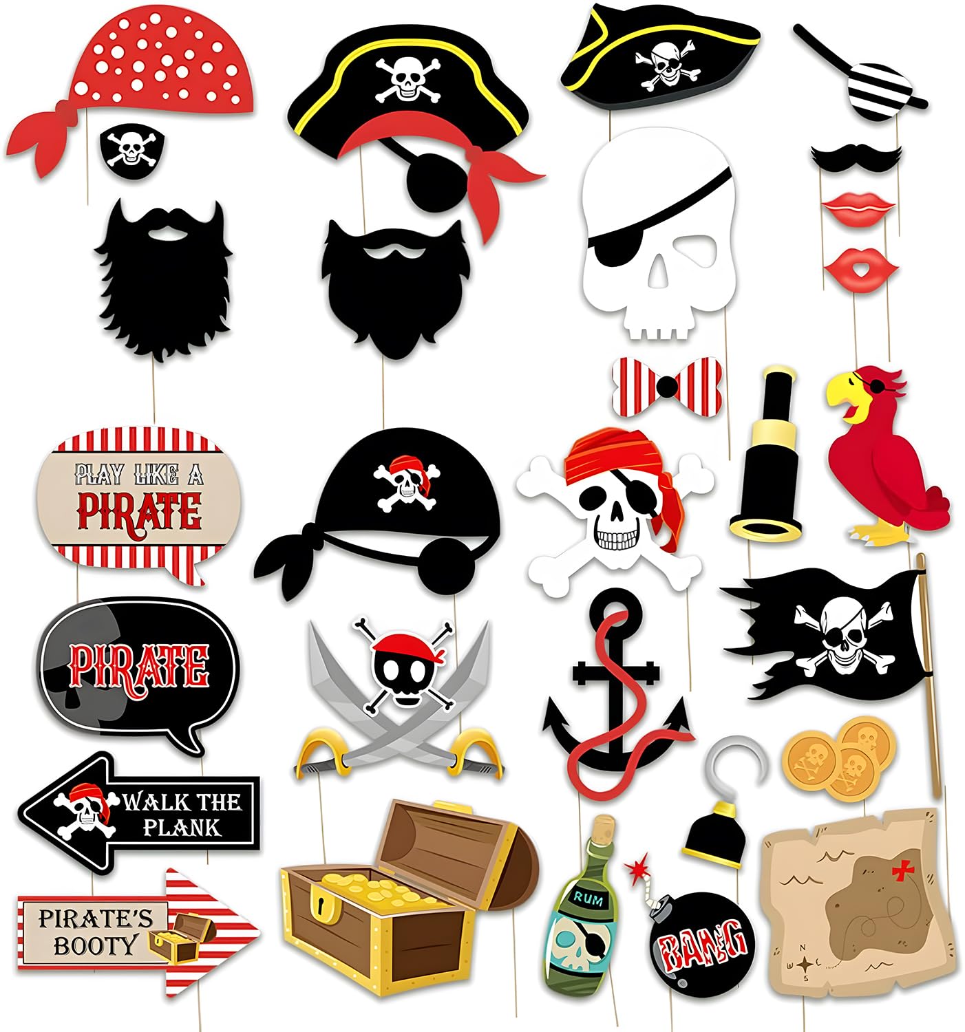 Pirate Decor Photo Props, 30 Pieces Pirate Decor Photo Booth Props, Pirate Decor Photo Booth Party, Pirate Children's Birthday Treasure Map Pirate Ship Theme Photo Decoration for Party Decor — image 1