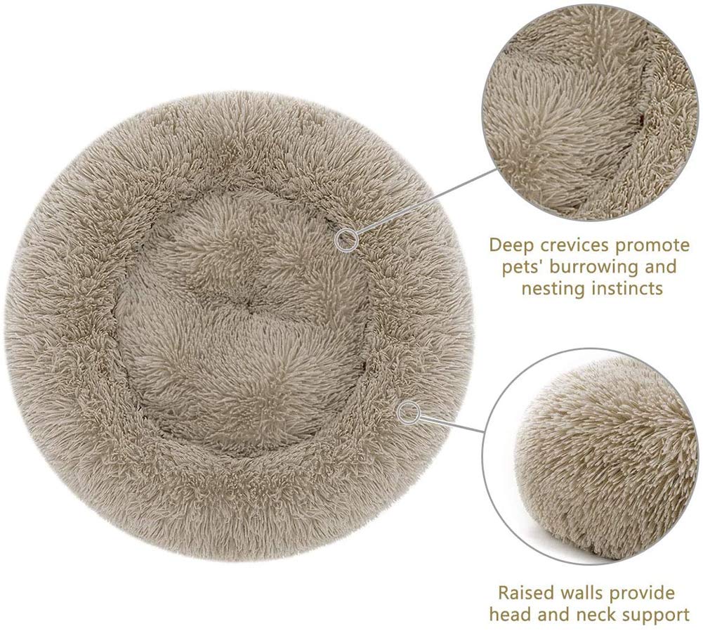 Lit pour Chien Apaisant,Lit pour Chien Extra-Doux Confortable,Puppy Love Rond Donut Moelleux,Panier Chat Chien Dehoussable,Coussin Chien Anti Stress XXXL