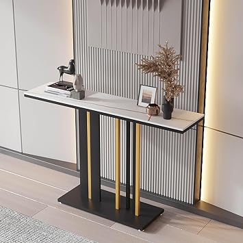 Faux Marble Console Table,Narrow Long entryway Table for Living Room,Entryway Accent Table,with 0.71" Thick Marble Tabletop,for Living RoomFoyerBedroom or HallwayA,100cm/39.4in