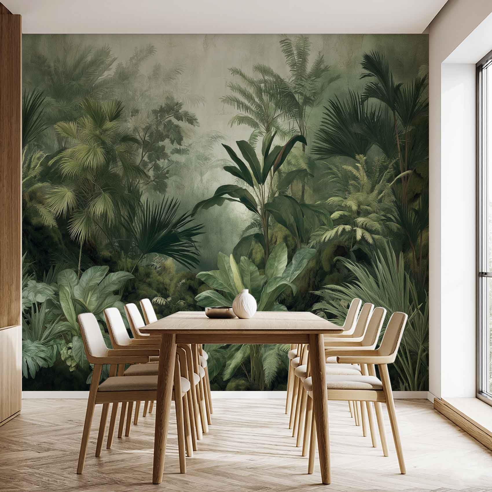 Générique Papier Peint Intissé Forêt Tropicale Humide, Fresque Murale Feuilles Plante Jungle, Papier Peint Panoramique – Pour Salon, Chambre, Bureau – 350 x 245 cm – Décoration Murale(non adhésif)