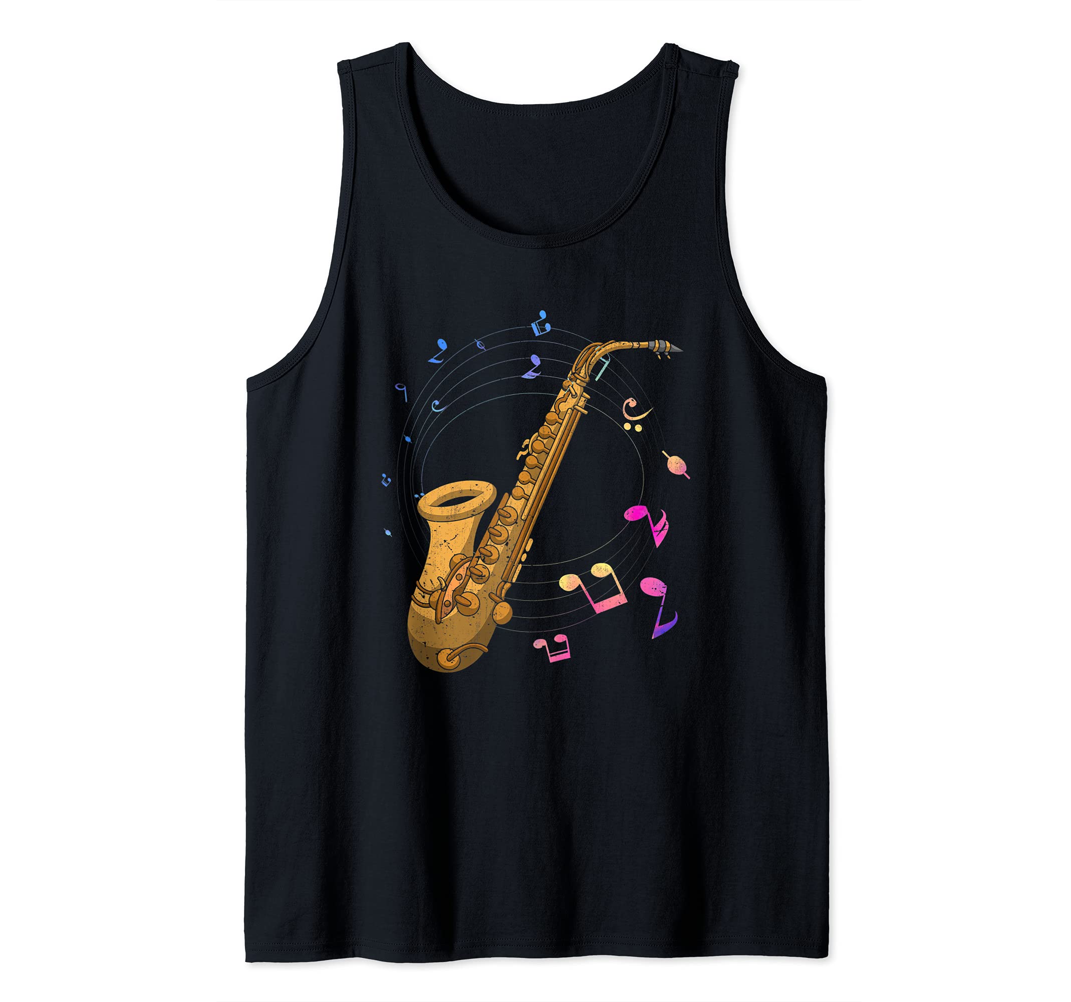 Music Notes Sax Player Saxophonist Jazz Musician Saxophone Tank Top, Black