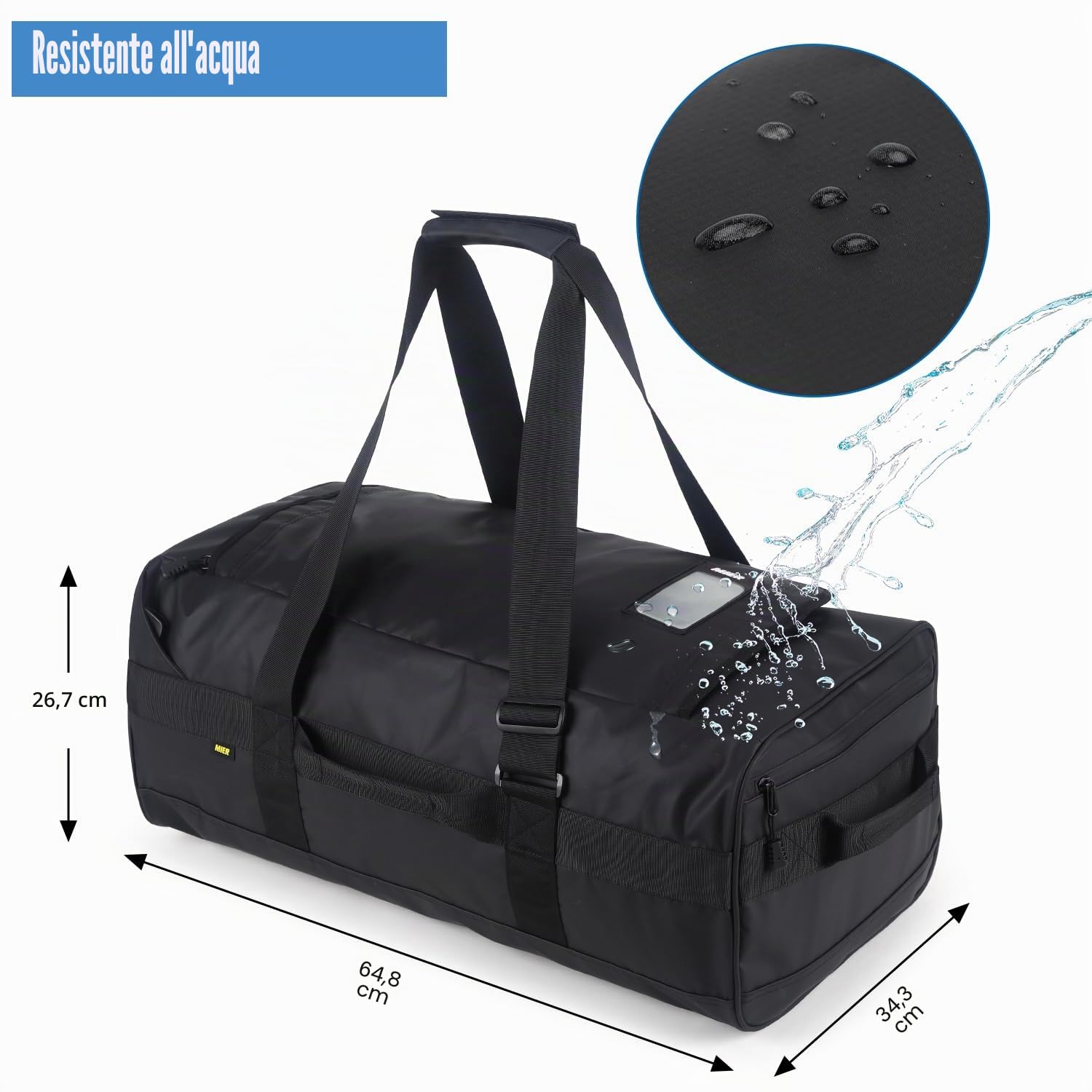 MIER Borsa sportiva da uomo, resistente all'acqua, grande zaino sportivo convertibile, con spallacci e scomparto per scarpe, per palestra, sport, viaggi, borsetta, 60 l/90 l, Nero , 60L, Borse da