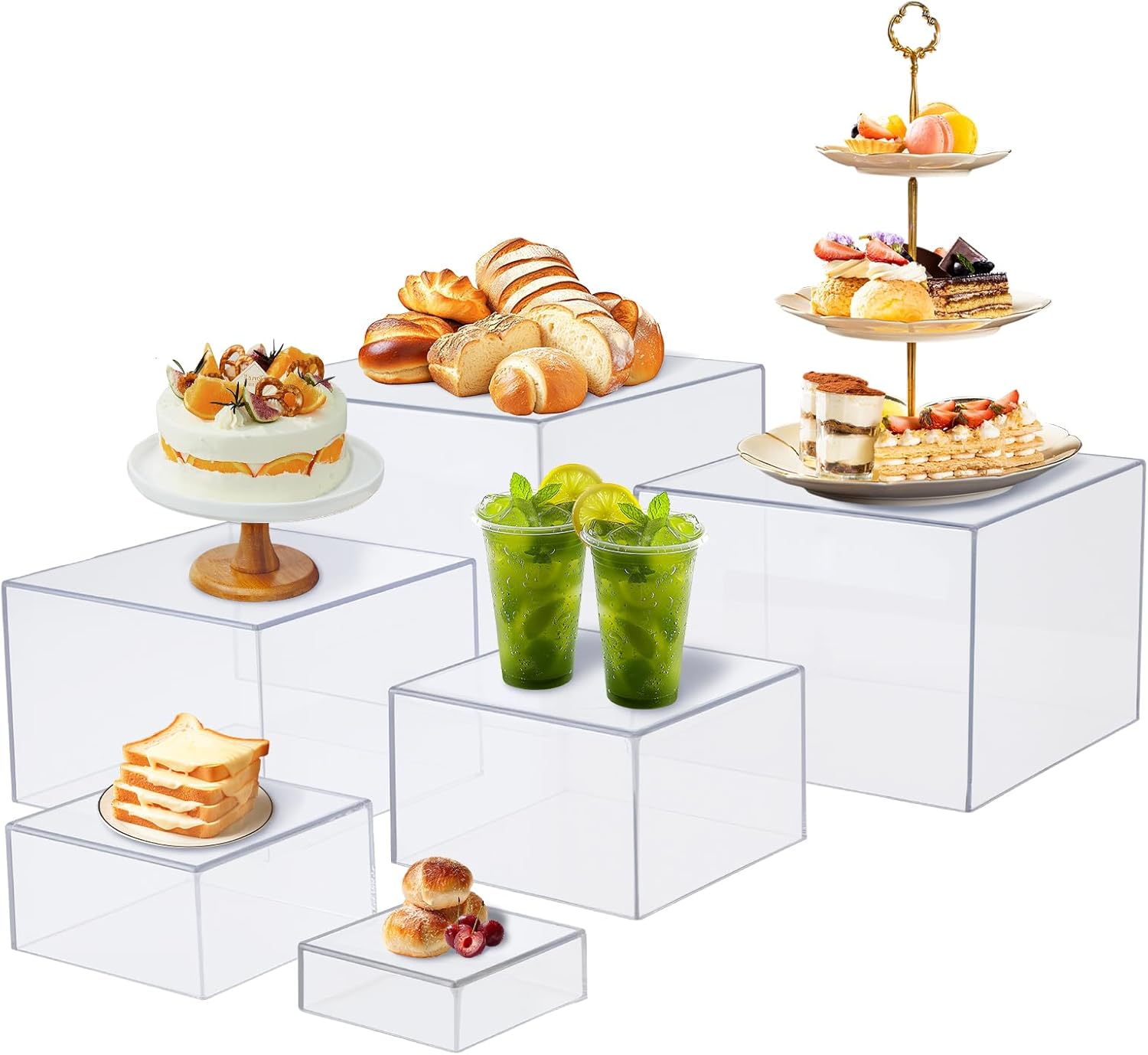 lyrlody Buffet Risers, Risers Display Stands, Food Risers for Buffet Table, 6Pcs buffet risers and stands for Food Nesting Stackable Design Dessert Stand Cake Storage Collectibles