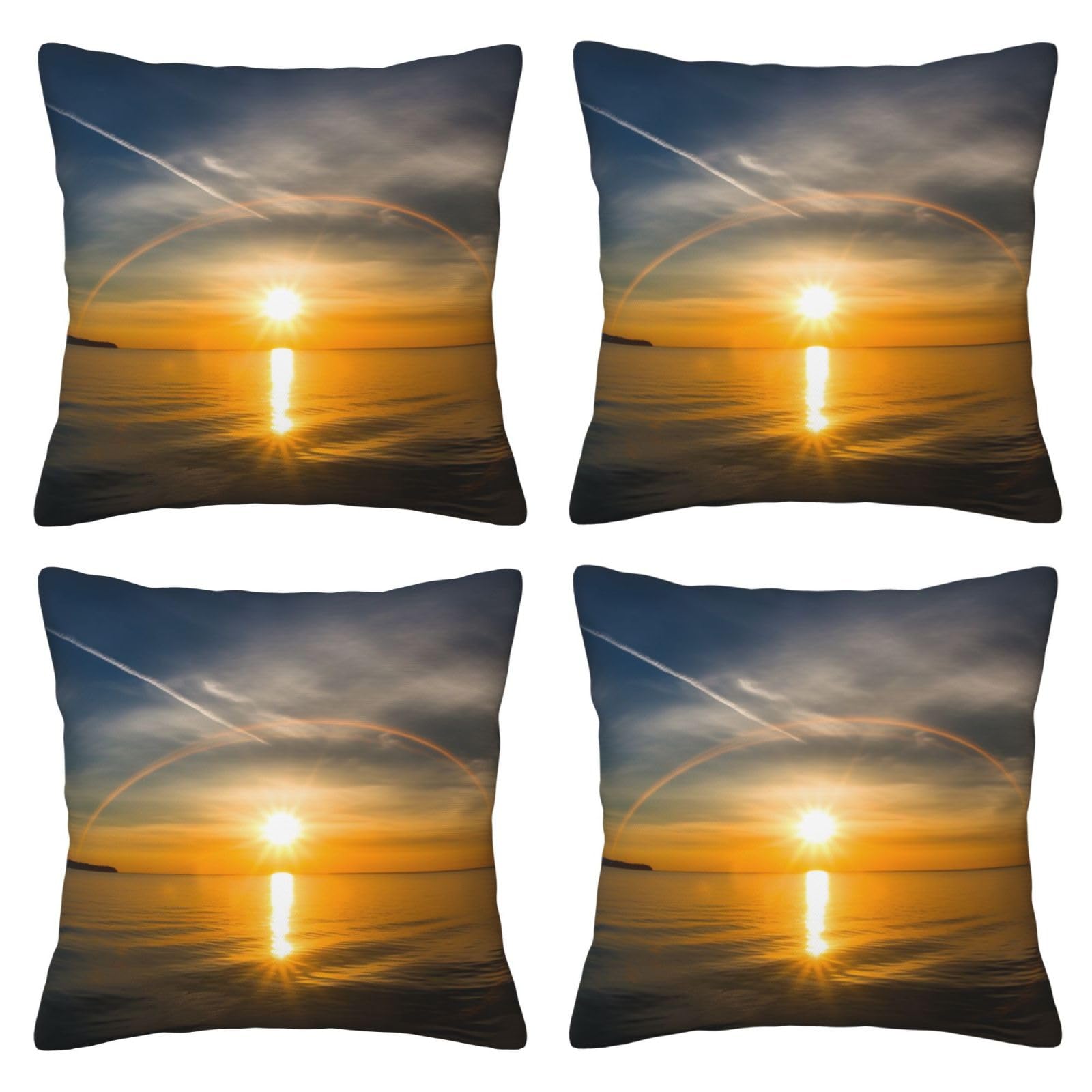 Sunrise horizon Throw Pillow Cases 4 Pack Square Pillowcases Super Soft Pillow Protectors With Zipper for Couch Livingroom Sofa Bed Office Car,40x40 CM