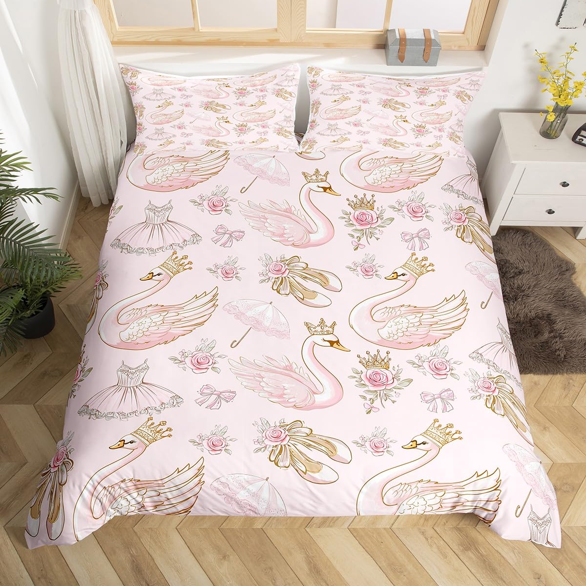 Housse de couette danse du lac des cygnes pour vivre un rêve de princesse au milieu des roses