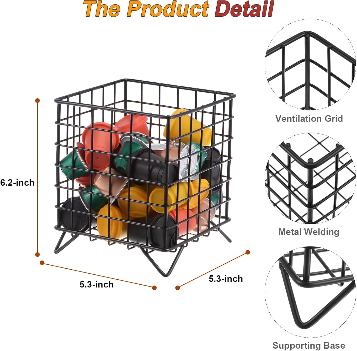 uxcell 2pcs Coffee Pod Holder, Metal K Cup Holder, Large Capacity Coffee Pod Storage Basket for Kitchen, Pantry, Office, and Cafe, Black