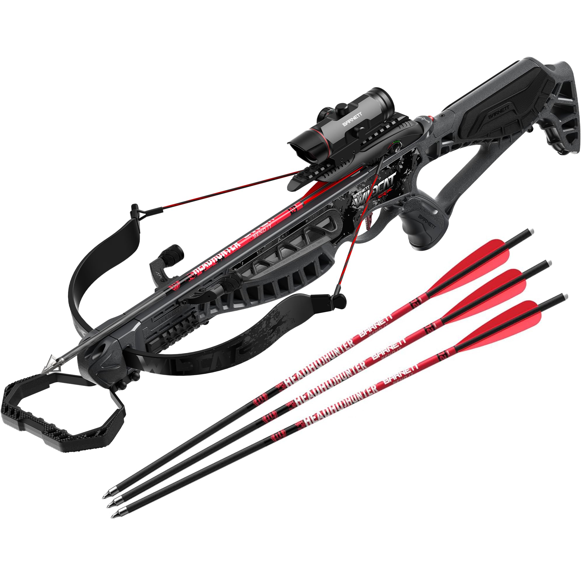 Image detailing performance specifications of the Barnett Wildcat CRX Crossbow: Speed 280 FPS, Energy 66 FT LBS, Width 18.375 inches.