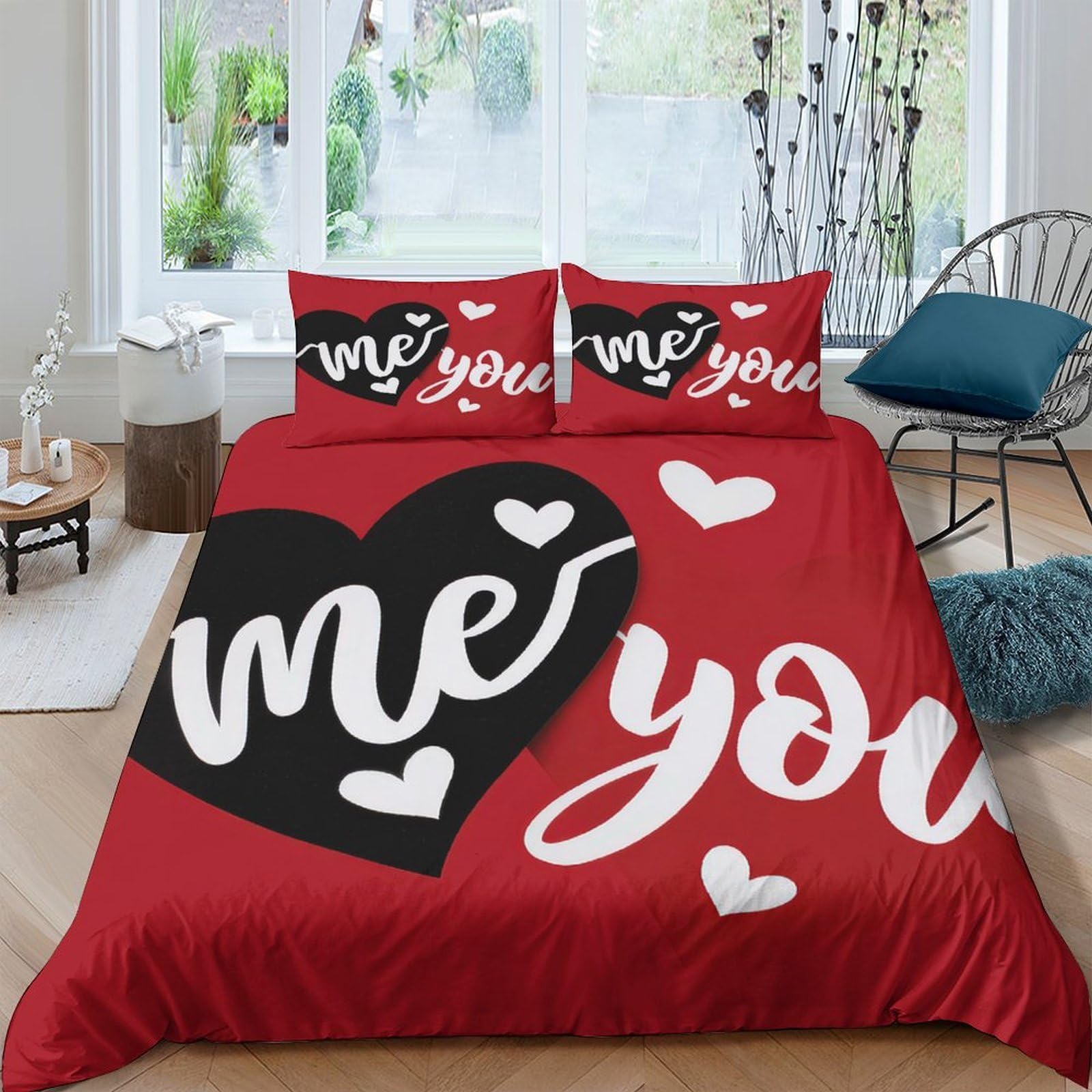Ctjqhvkz Style-7 3D Printed Heart Love Fitted Sheet Microfiber Soft Red Romantic Letter Bed Cover For Bedroom Guest Room Decor Single（135X200cm）